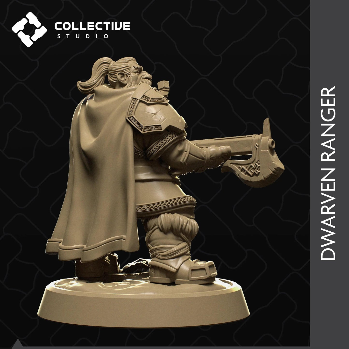 Dwarven Ranger Holding a Rifle | D&D TTRPG Character Miniature | Collective Studio - Tattles Told 3D