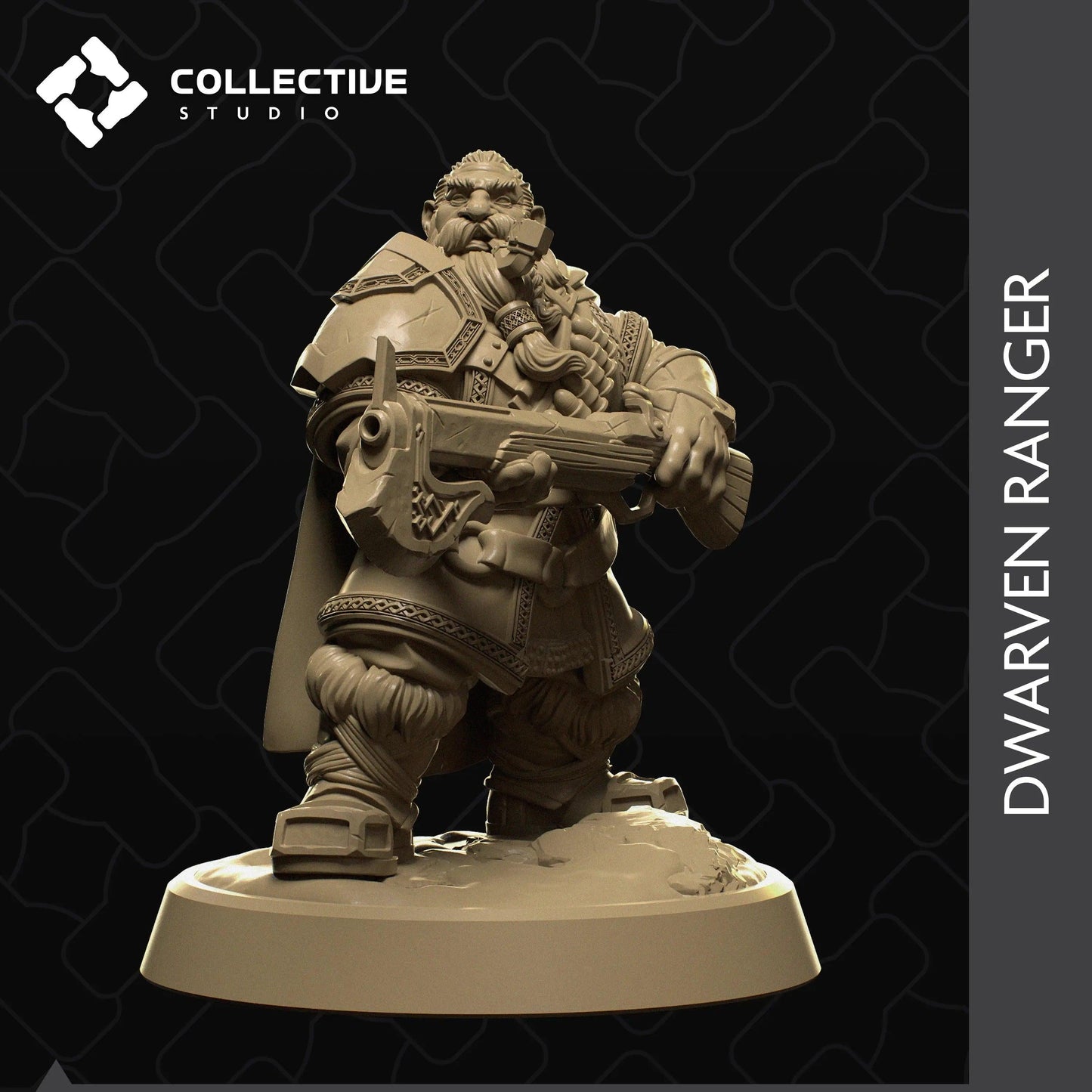 Dwarven Ranger Holding a Rifle | D&D TTRPG Character Miniature | Collective Studio - Tattles Told 3D