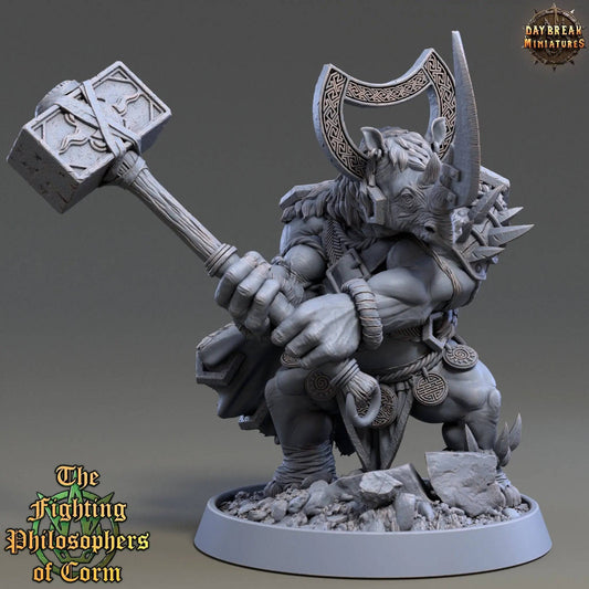 Ecphantus Hammermind, Rhinofolk Warrior Cleric | TTRPG Miniature | Daybreak Miniatures - Tattles Told 3D