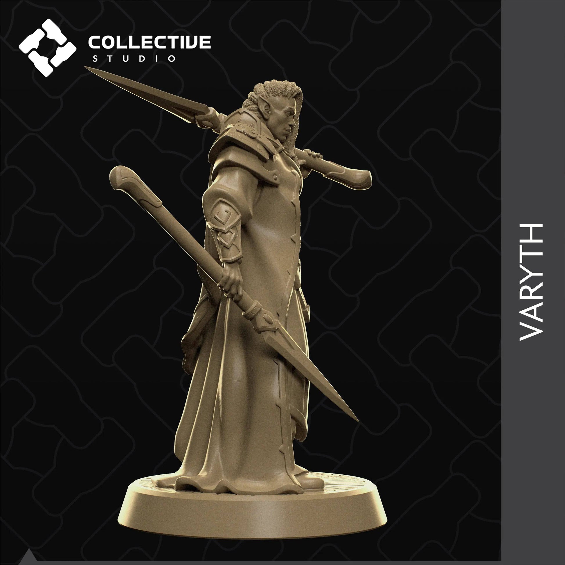 Elf Drow Fighter with Two Spears | D&D TTRPG Character Miniature | Collective Studio - Tattles Told 3D