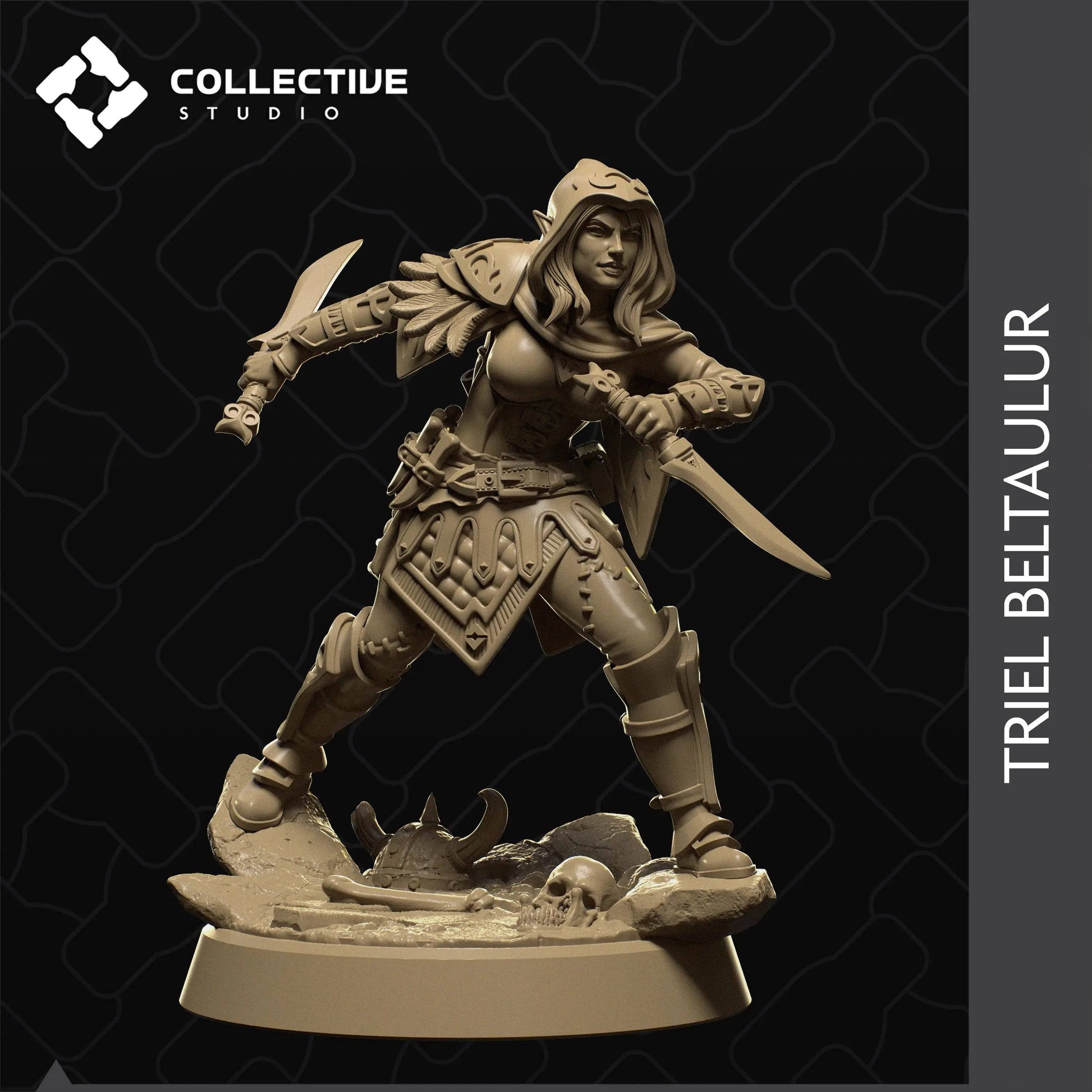 Elf Drow Hooded Rogue with Two Daggers | D&D TTRPG Character Miniature | Collective Studio - Tattles Told 3D