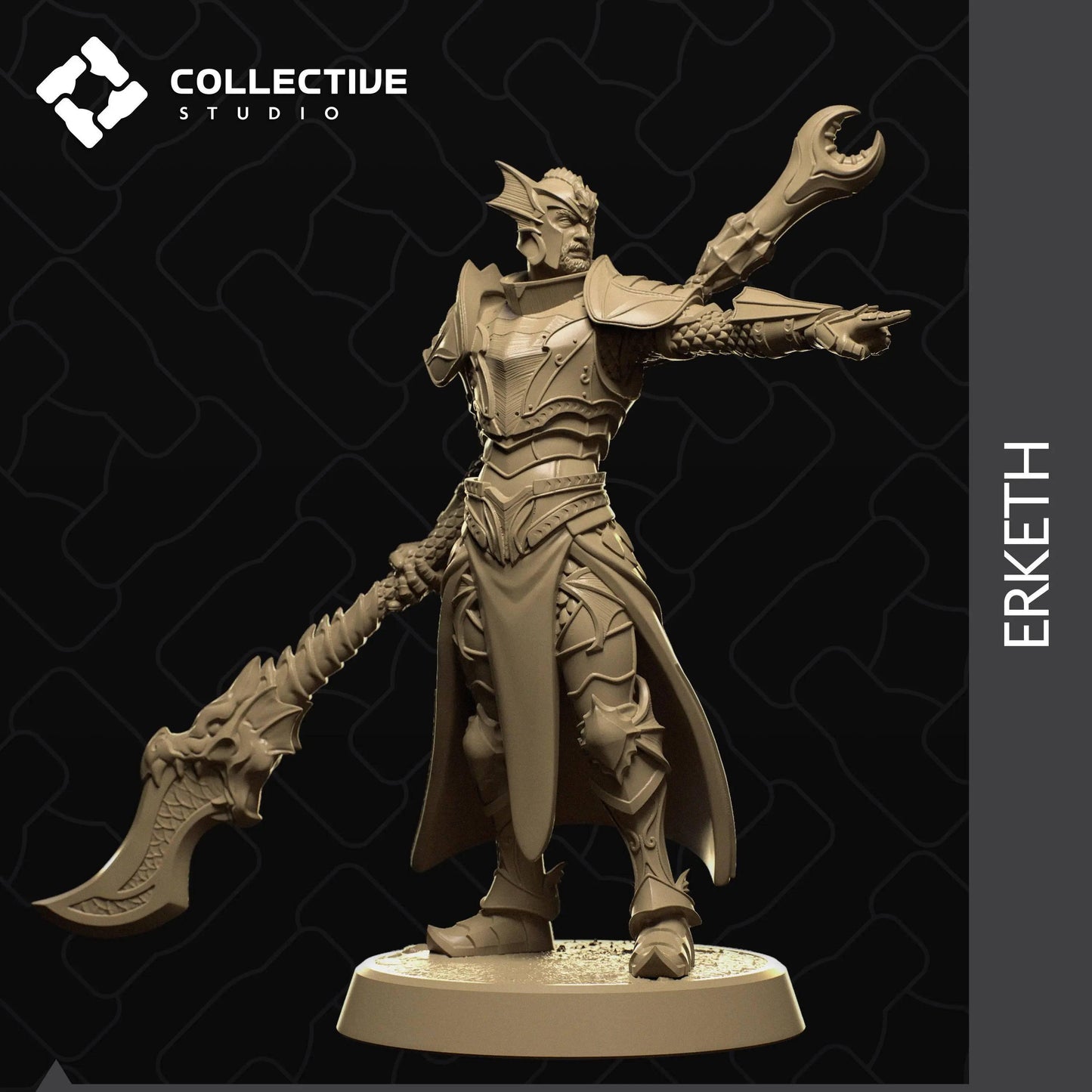 Erketh, Dragon Plate Commander Officer | D&D TTRPG Character Miniature | Collective Studio - Tattles Told 3D