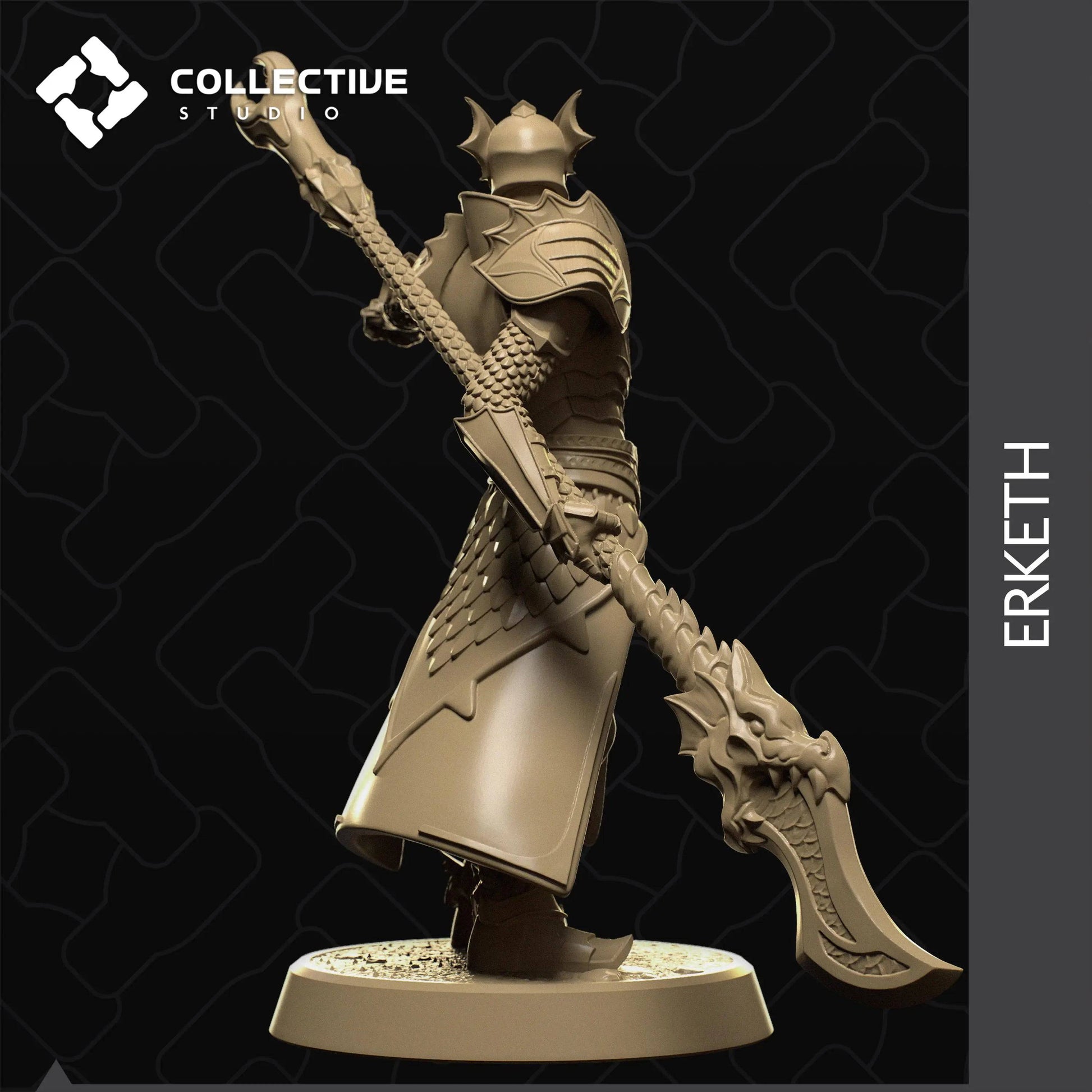 Erketh, Dragon Plate Commander Officer | D&D TTRPG Character Miniature | Collective Studio - Tattles Told 3D