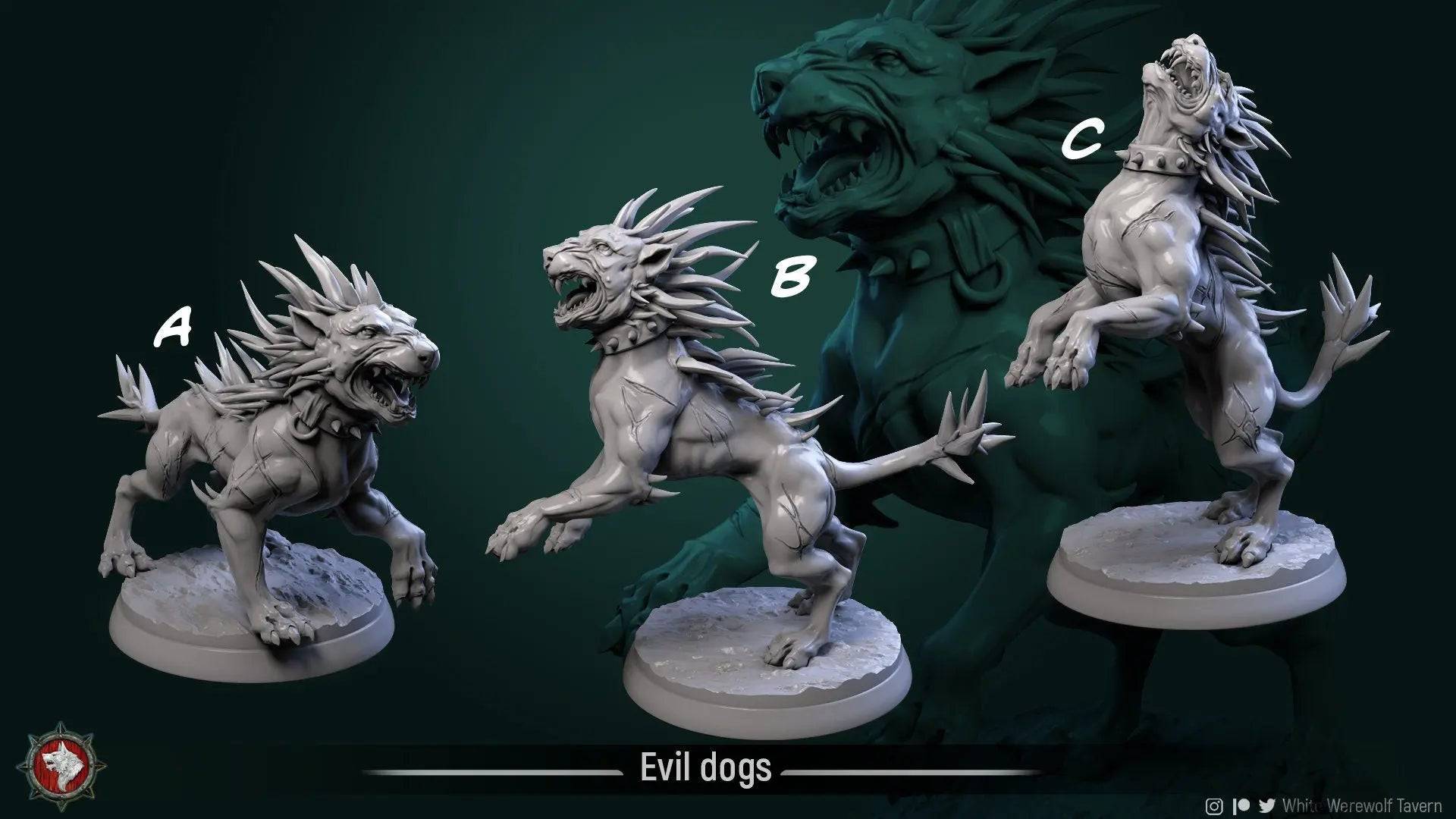 Evil Dogs | TTRPG Miniature | White Werewolf Tavern - Tattles Told 3D