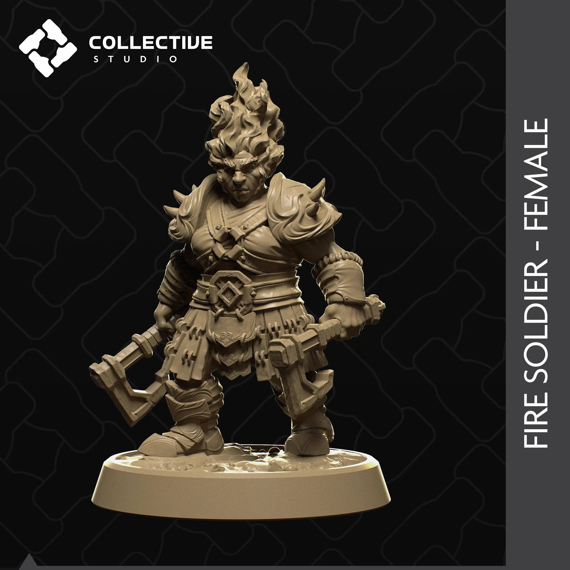 Female Dwarf Fire Soldier Fighter | D&D TTRPG Character Miniature | Collective Studio - Tattles Told 3D