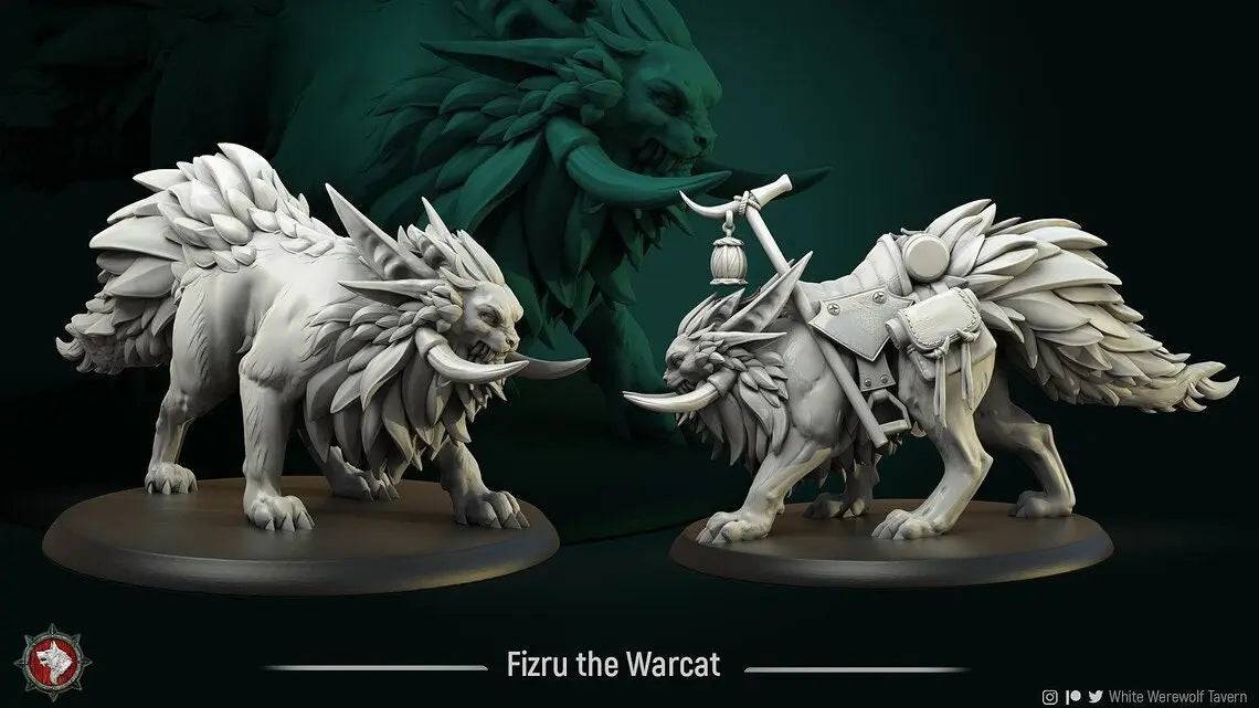 Fizru the Warcat | TTRPG Miniature | White Werewolf Tavern - Tattles Told 3D