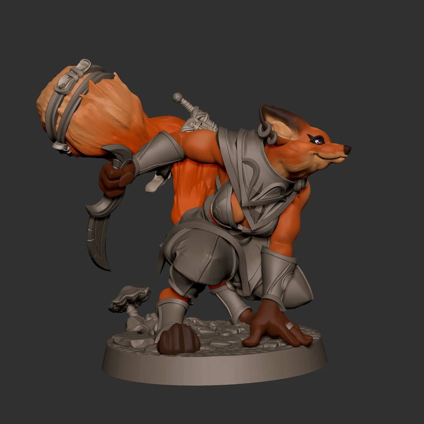 Foxfolk Rogue, Crouched with Dagger | D&D Miniature TTRPG Character | Bite the Bullet - Tattles Told 3D