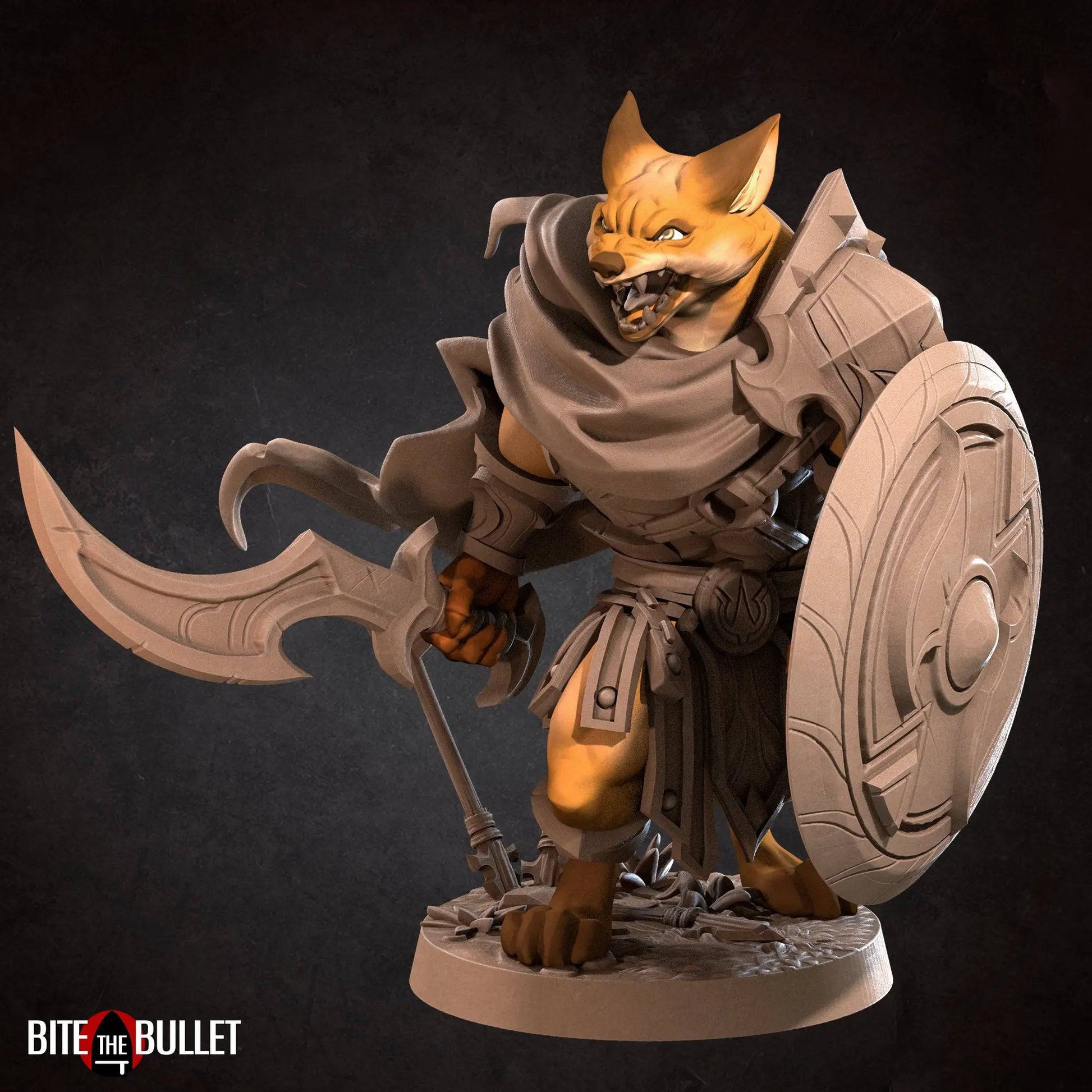 Foxfolk Warrior, Sword and Shield | D&D Miniature TTRPG Character | Bite the Bullet - Tattles Told 3D