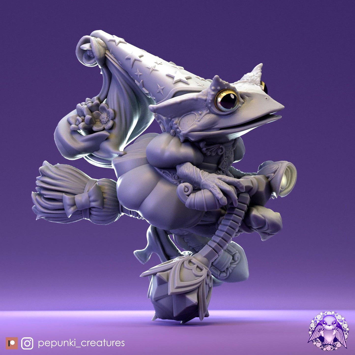 Frog Wizardess Flying | Dungeons and Dragons Tabletop Roleplaying Game Miniature | Pepunki Miniatures - Tattles Told 3D