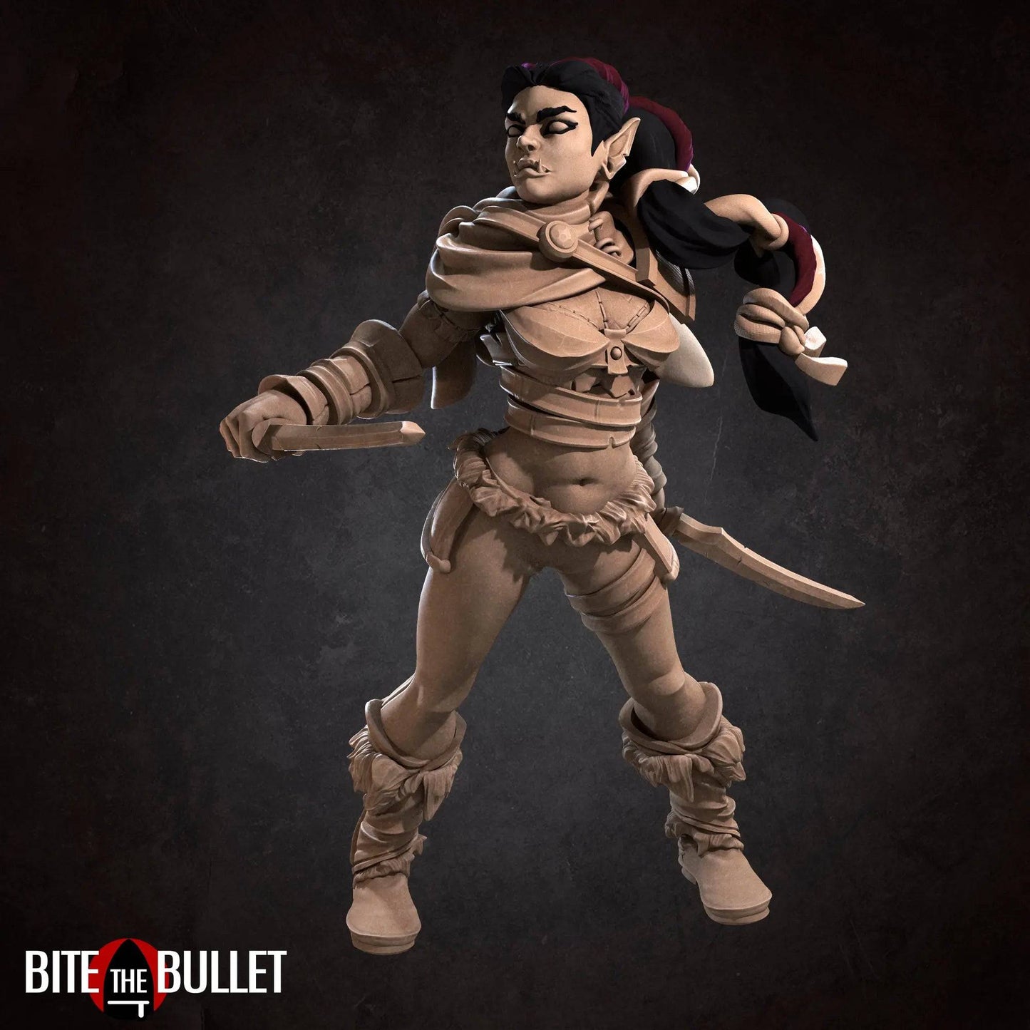 Gara, Half-Orc Rogue with Daggers | D&D Miniature TTRPG Character | Bite the Bullet - Tattles Told 3D