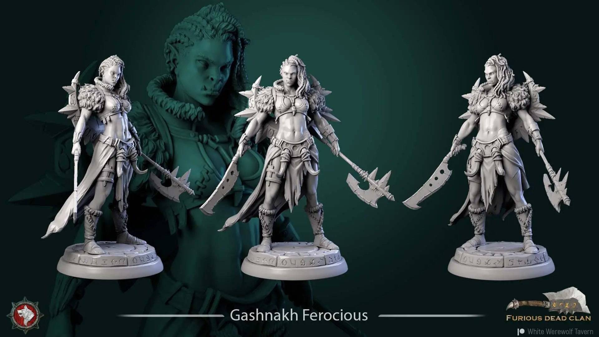 Gashnakh Ferocious | TTRPG Miniature | White Werewolf Tavern - Tattles Told 3D