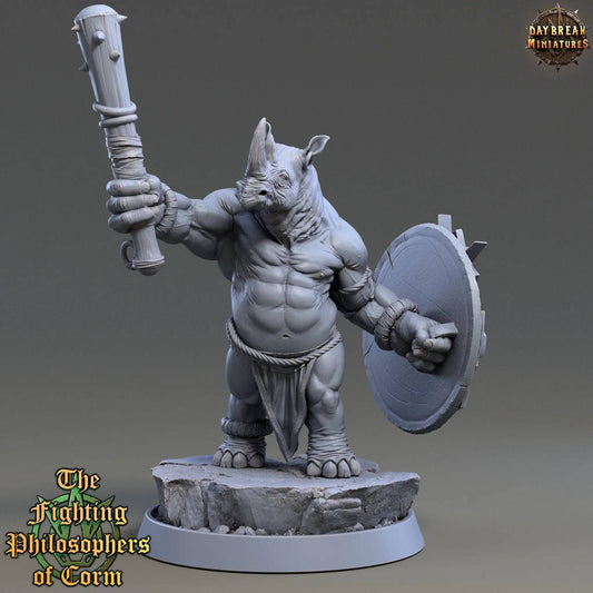 Geminus Studder, Rhinofolk Warrior | TTRPG D&D Miniature | Daybreak Miniatures - Tattles Told 3D