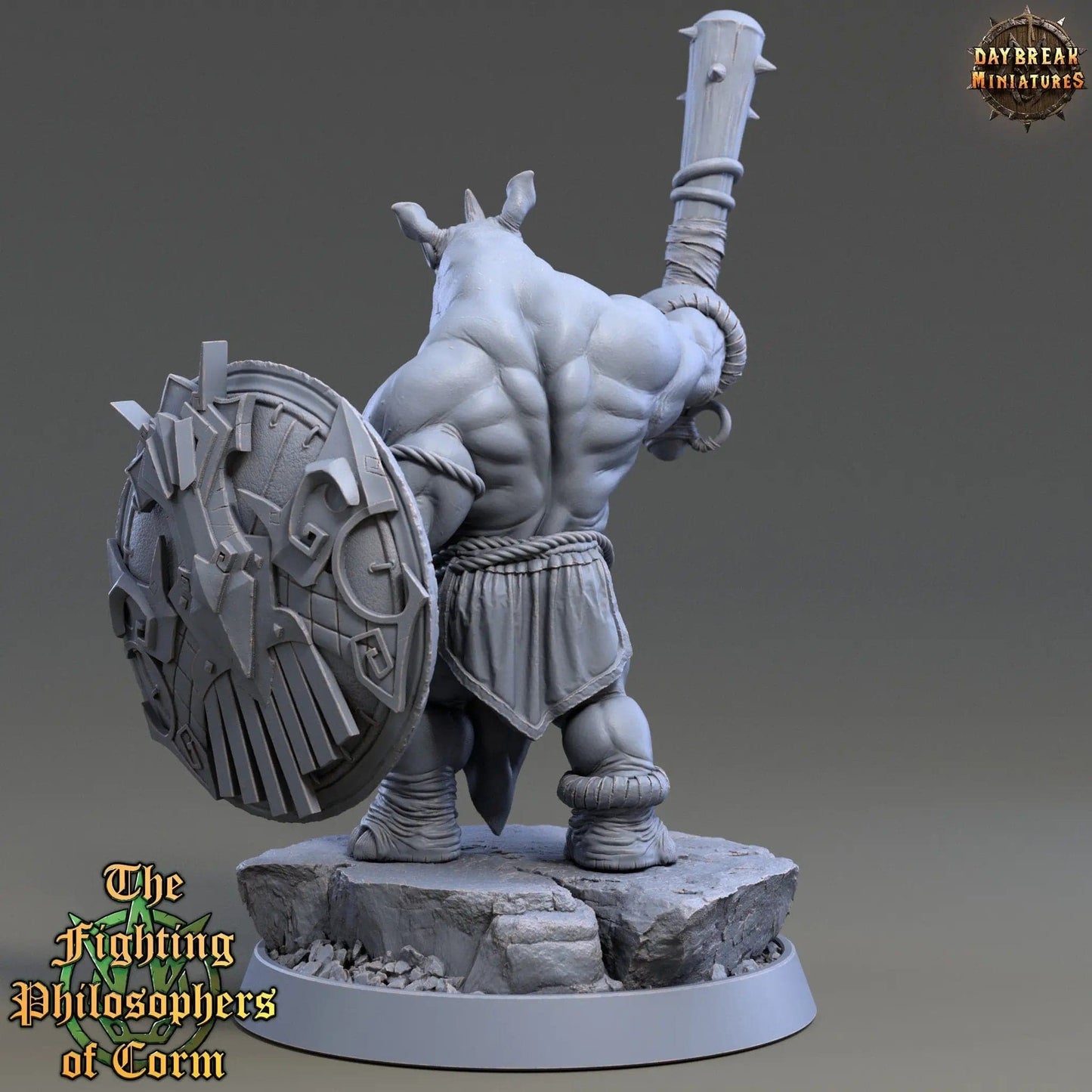 Geminus Studder, Rhinofolk Warrior | TTRPG D&D Miniature | Daybreak Miniatures - Tattles Told 3D