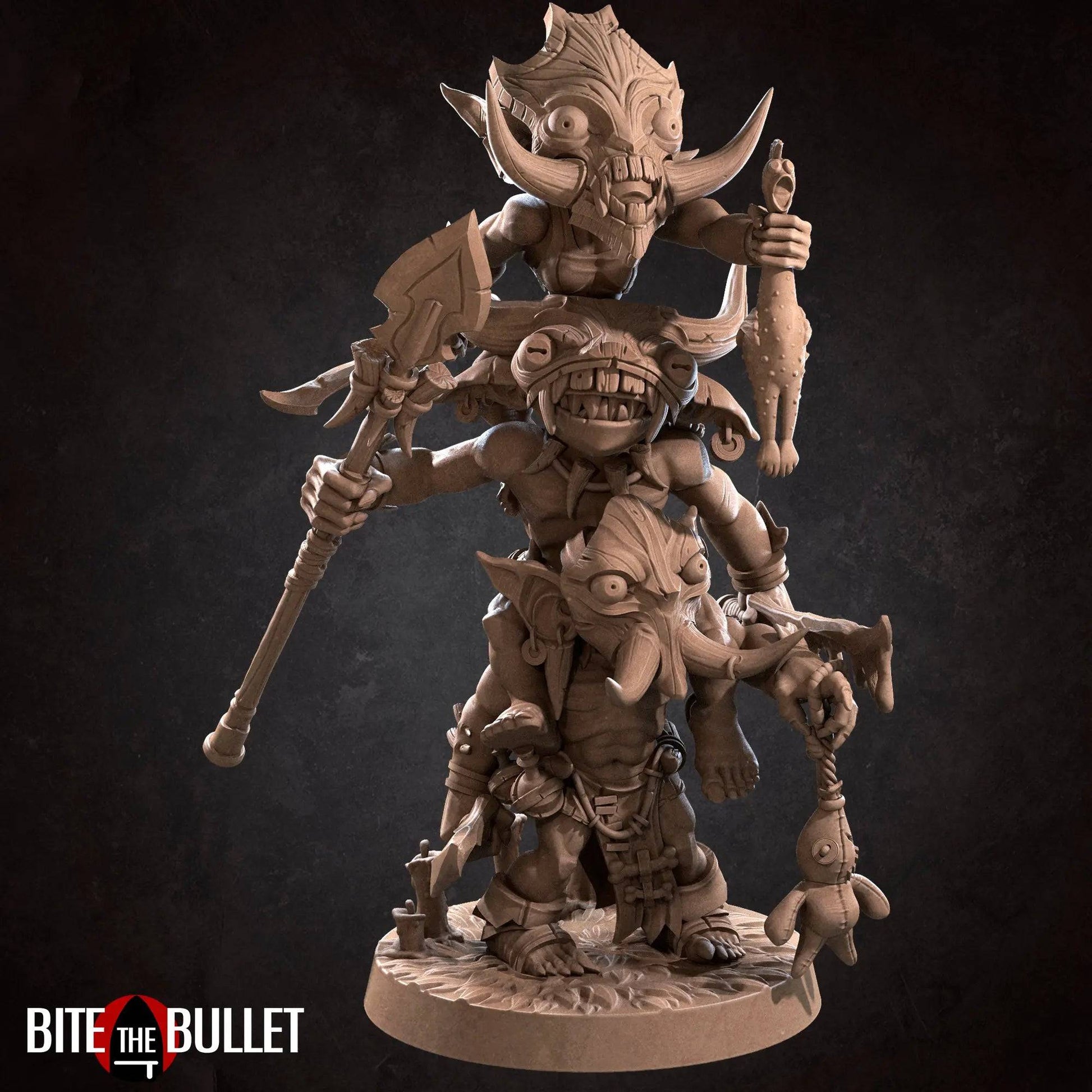 Goblin Mojos, Stacked Totem | D&D Miniature TTRPG Character | Bite the Bullet - Tattles Told 3D