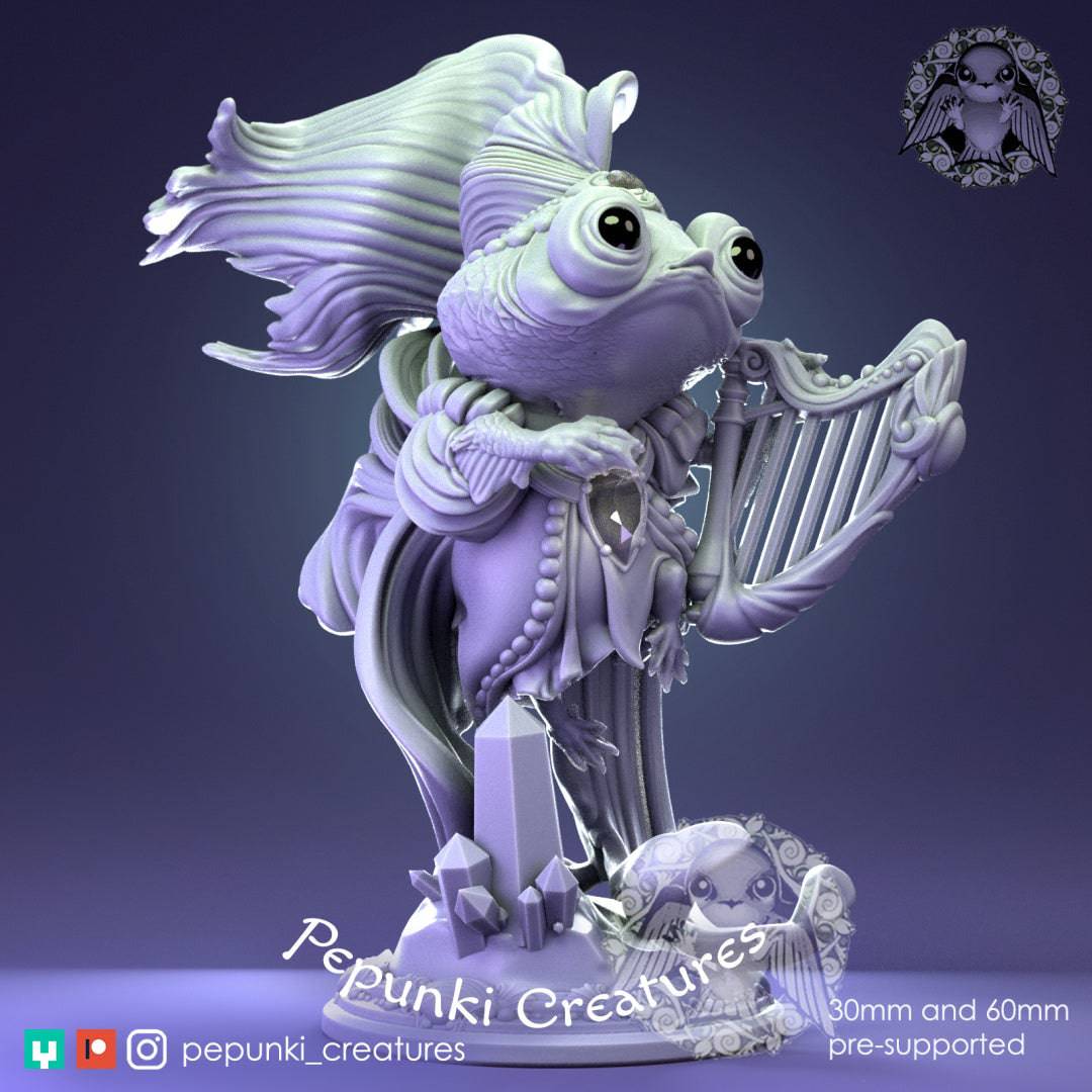 Golfish Bard and Harp | Dungeons and Dragons Tabletop Roleplaying Game Miniature | Pepunki Miniatures - Tattles Told 3D