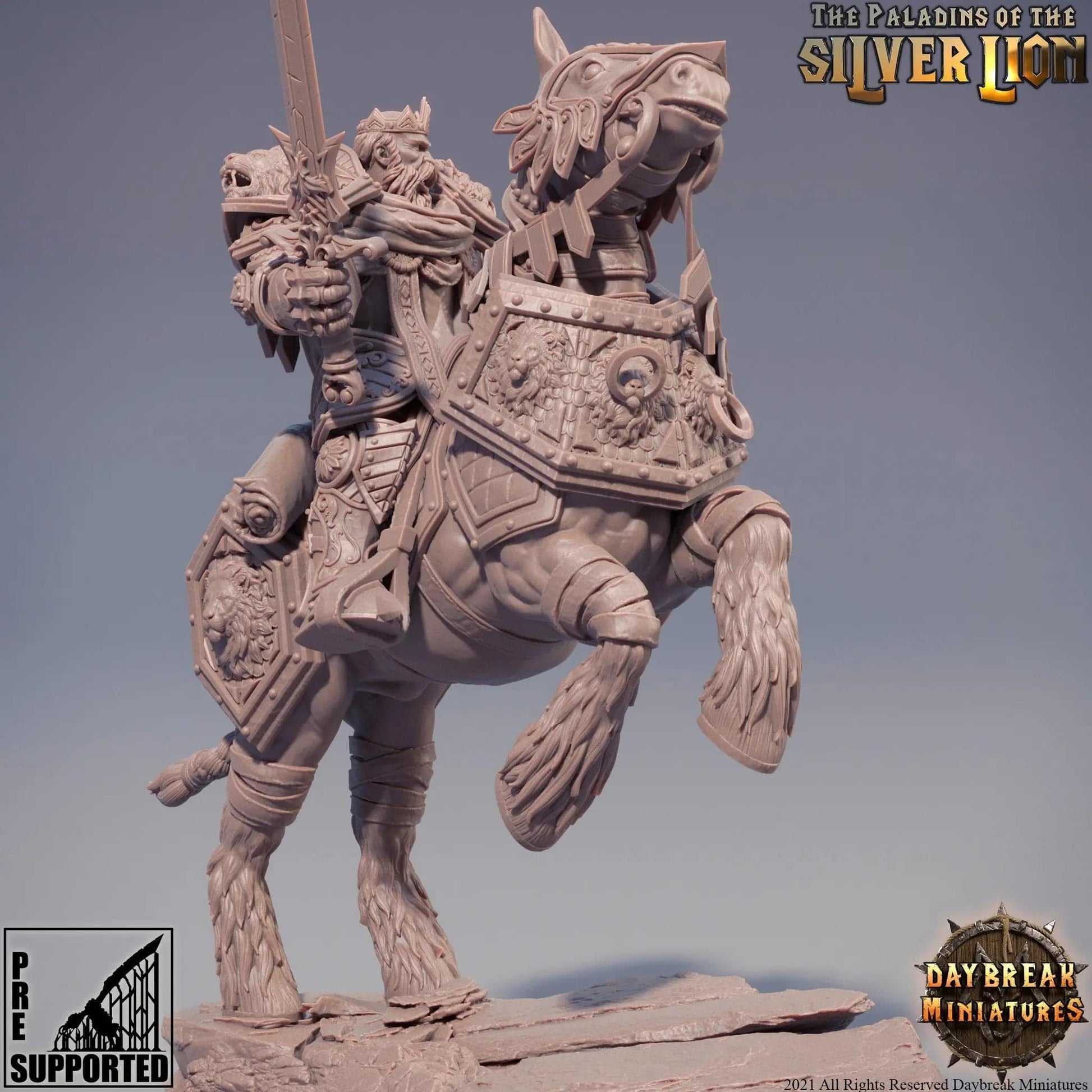 Grand Prêtre Ferdinand du Lion d'Argent, Human Mounted Knight King | TTRPG Miniature | Daybreak Miniatures - Tattles Told 3D