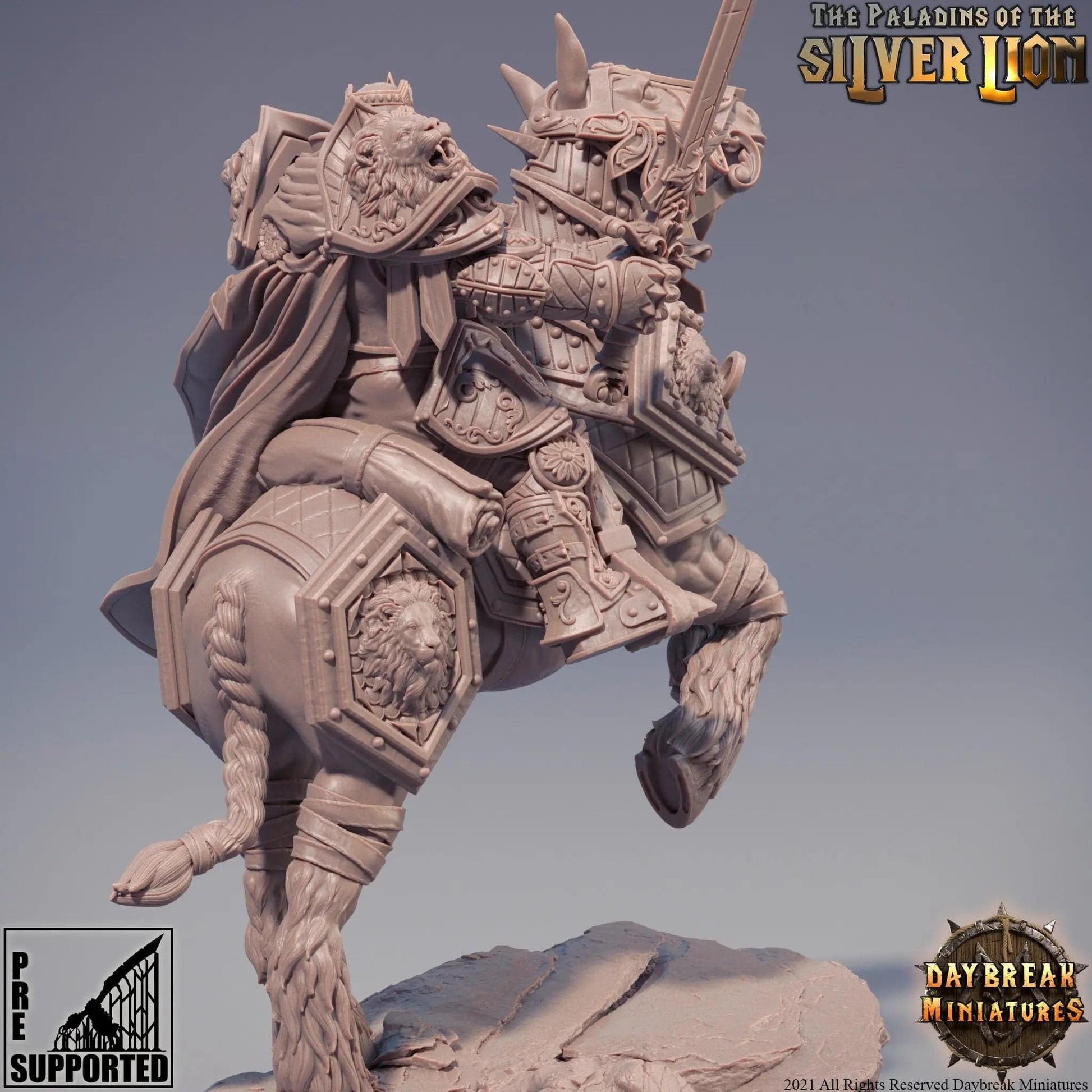 Grand Prêtre Ferdinand du Lion d'Argent, Human Mounted Knight King | TTRPG Miniature | Daybreak Miniatures - Tattles Told 3D