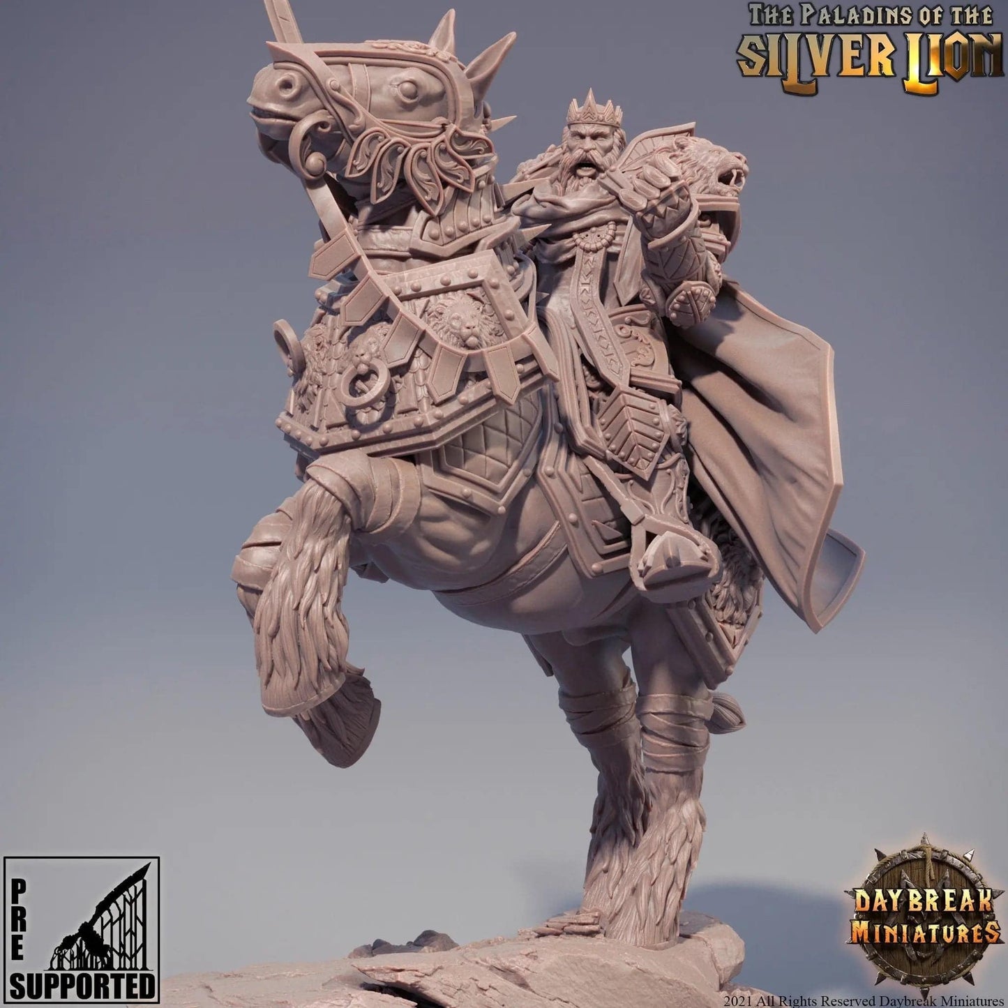 Grand Prêtre Ferdinand du Lion d'Argent, Human Mounted Knight King | TTRPG Miniature | Daybreak Miniatures - Tattles Told 3D