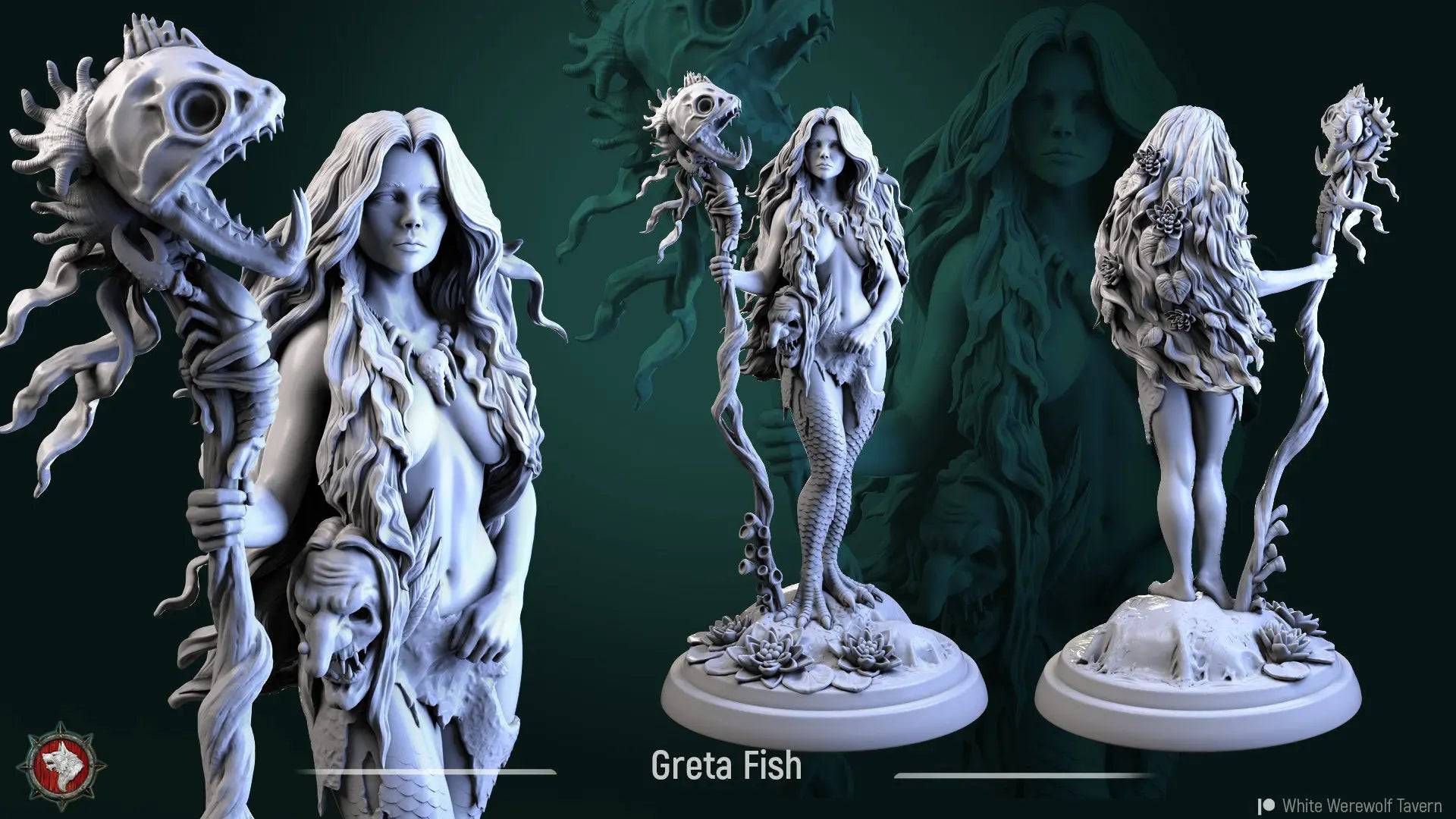 Greta, Hag Witch Fish | DnD Character Miniature | White Werewolf Tavern - Tattles Told 3D