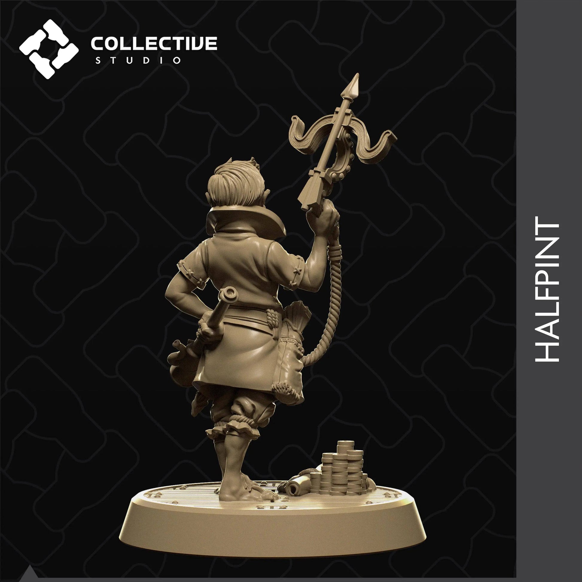 Half-Pint Delliot Halfling Pirate Crossbow | D&D TTRPG Character Miniature | Collective Studio - Tattles Told 3D