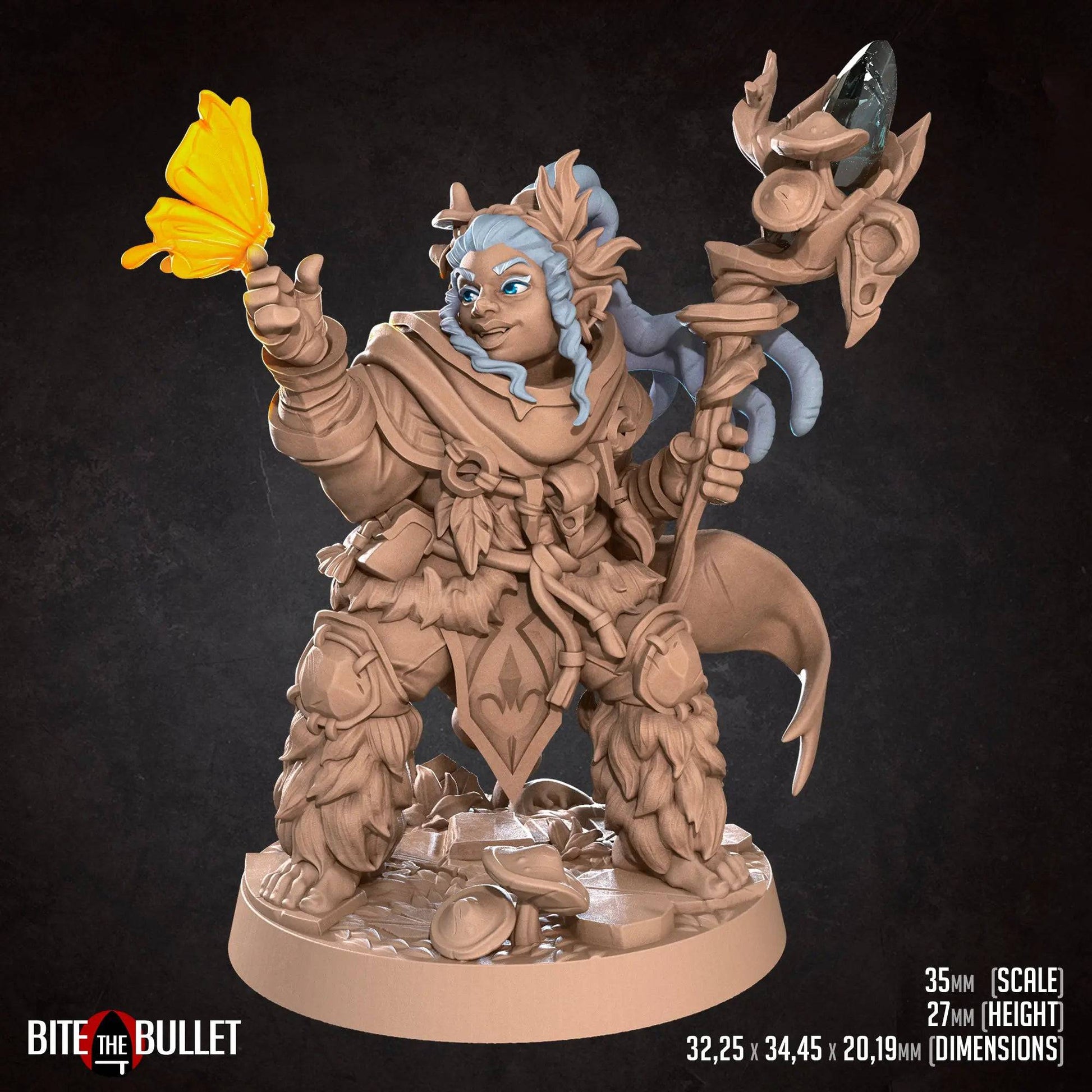 Halfling Hobbit Gnome Druid | D&D Miniature TTRPG Character | Bite the Bullet - Tattles Told 3D