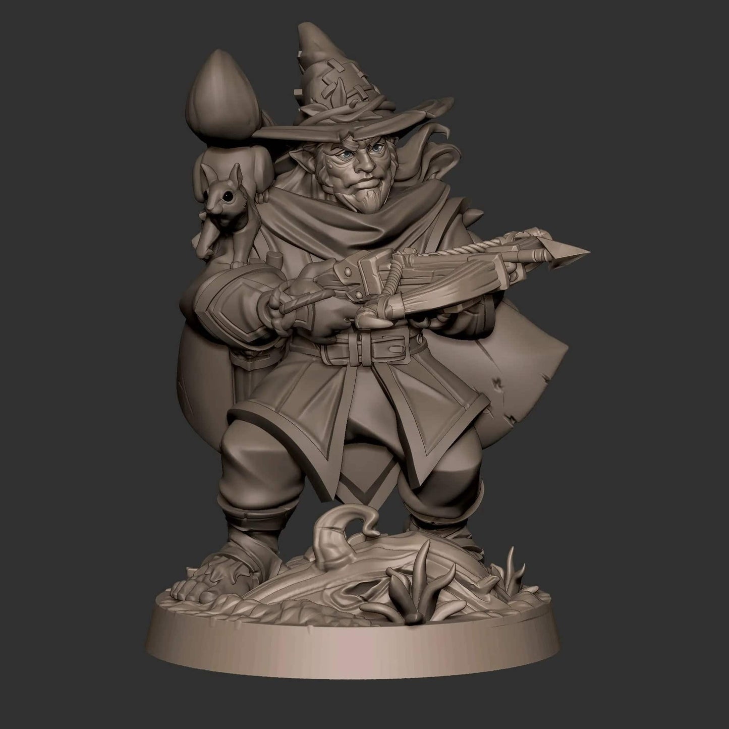 Halfling Hobbit Gnome Ranger, Crossbow and Squirrel | D&D Miniature TTRPG Character | Bite the Bullet - Tattles Told 3D