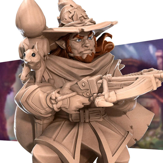 Halfling Hobbit Gnome Ranger, Crossbow and Squirrel | D&D Miniature TTRPG Character | Bite the Bullet - Tattles Told 3D