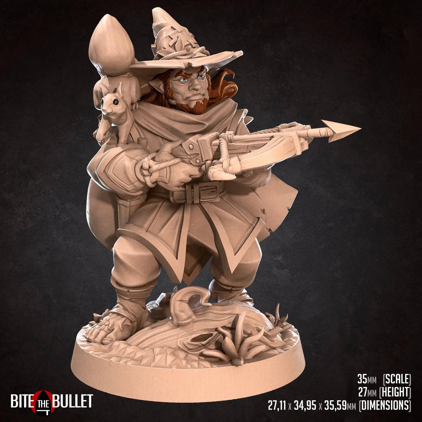 Halfling Hobbit Gnome Ranger, Crossbow and Squirrel | D&D Miniature TTRPG Character | Bite the Bullet - Tattles Told 3D