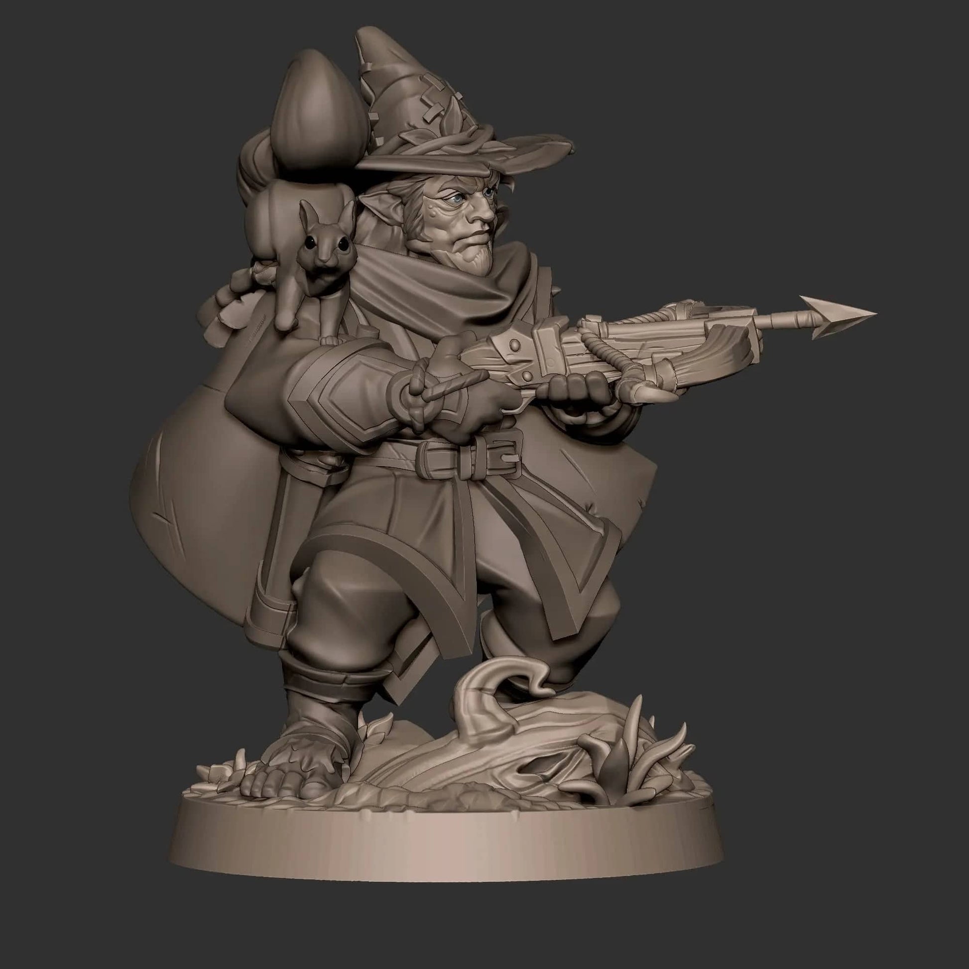 Halfling Hobbit Gnome Ranger, Crossbow and Squirrel | D&D Miniature TTRPG Character | Bite the Bullet - Tattles Told 3D