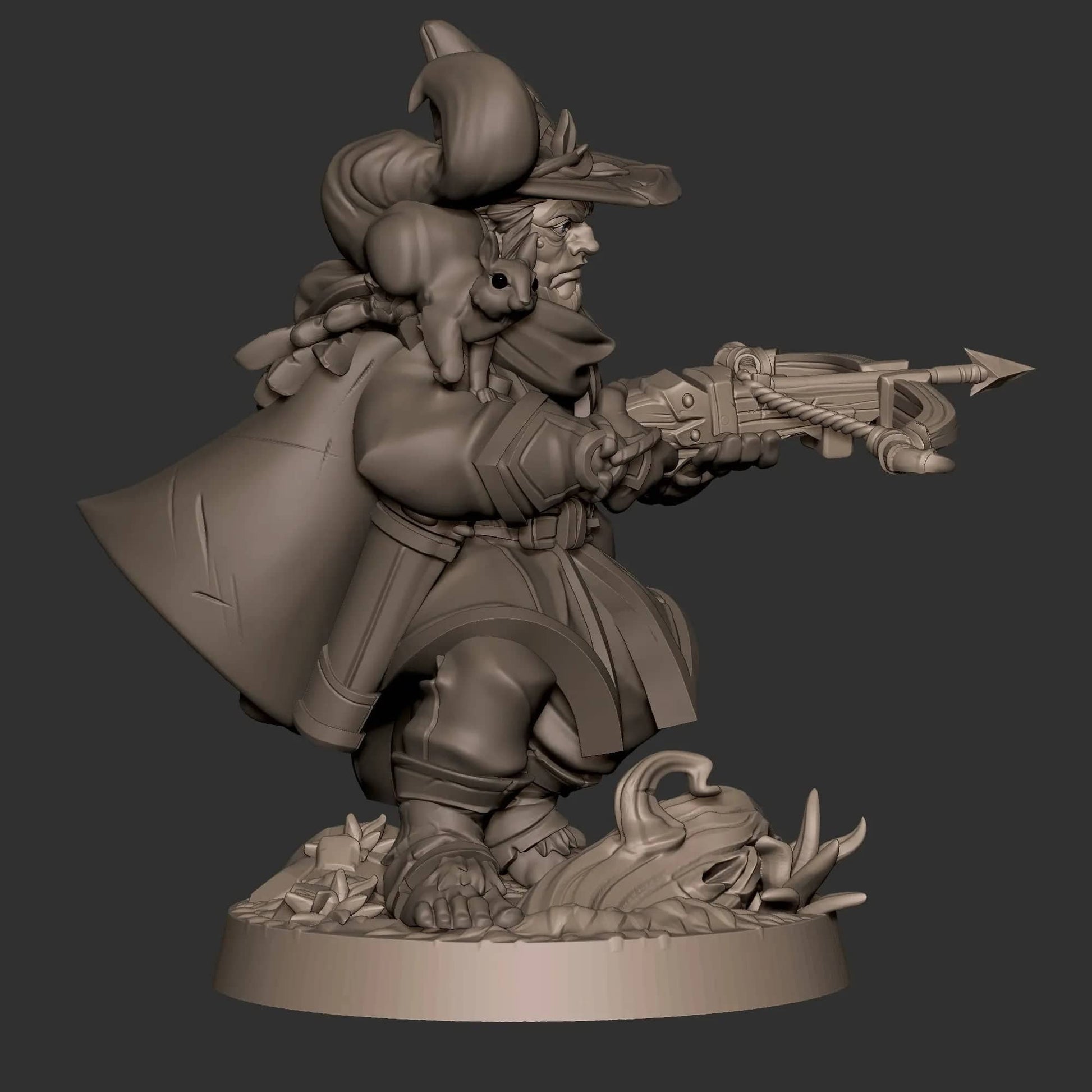 Halfling Hobbit Gnome Ranger, Crossbow and Squirrel | D&D Miniature TTRPG Character | Bite the Bullet - Tattles Told 3D