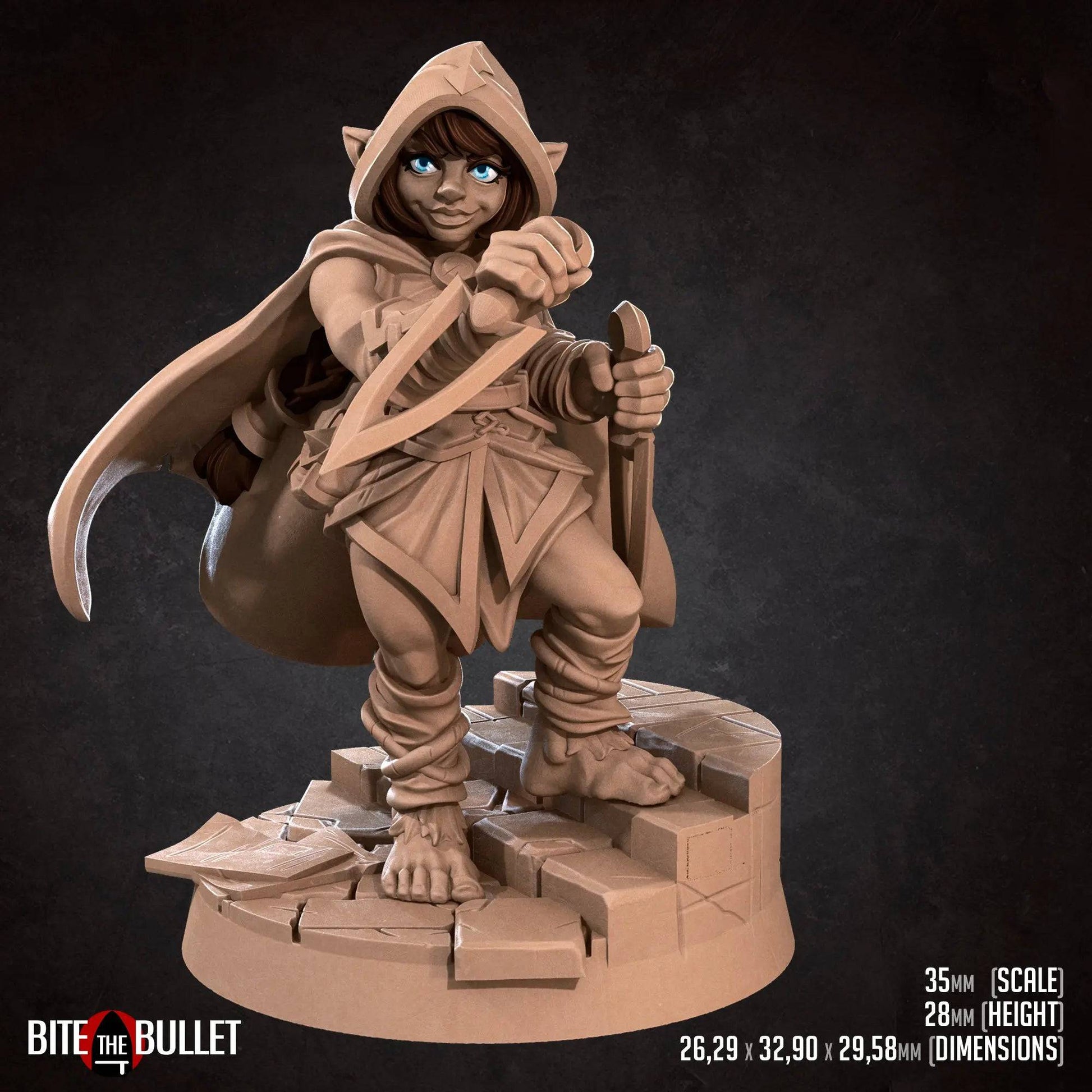 Halfling Hobbit Gnome Rogue with Daggers | D&D Miniature TTRPG Character | Bite the Bullet - Tattles Told 3D