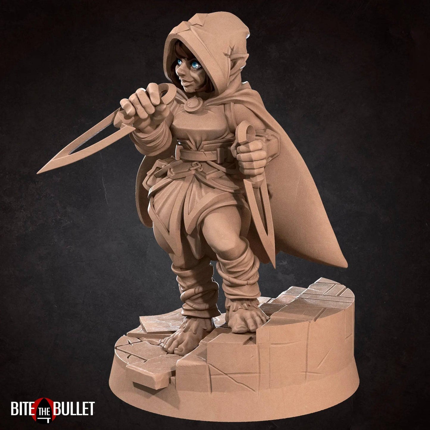 Halfling Hobbit Gnome Rogue with Daggers | D&D Miniature TTRPG Character | Bite the Bullet - Tattles Told 3D