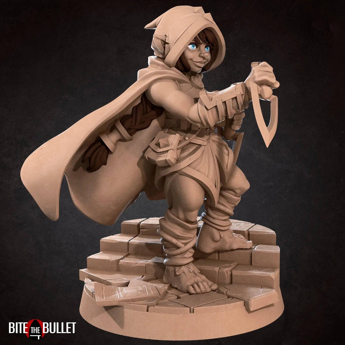 Halfling Hobbit Gnome Rogue with Daggers | D&D Miniature TTRPG Character | Bite the Bullet - Tattles Told 3D