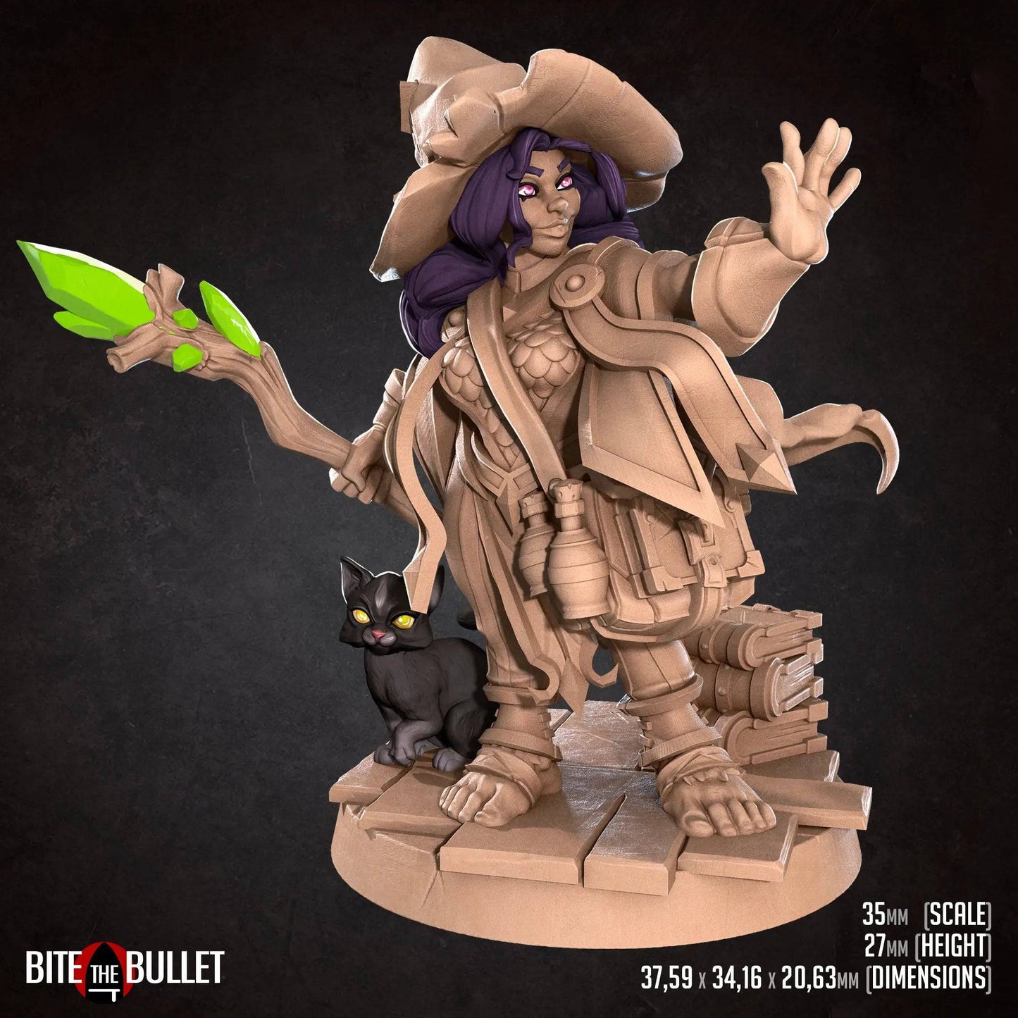 Halfling Hobbit Gnome Wizard with Cat | D&D Miniature TTRPG Character | Bite the Bullet - Tattles Told 3D