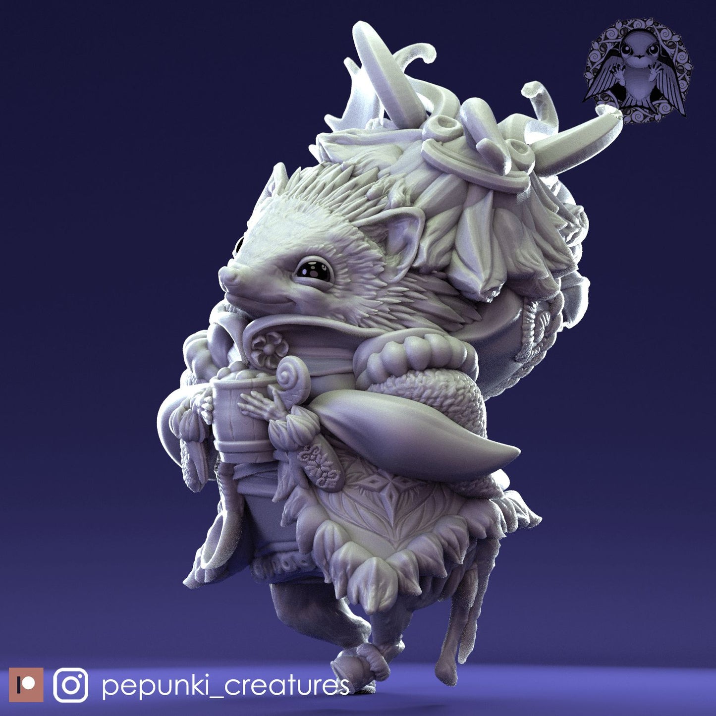 Hedgehog Snowy Traveler | Dungeons and Dragons Tabletop Roleplaying Game Miniature | Pepunki Miniatures - Tattles Told 3D