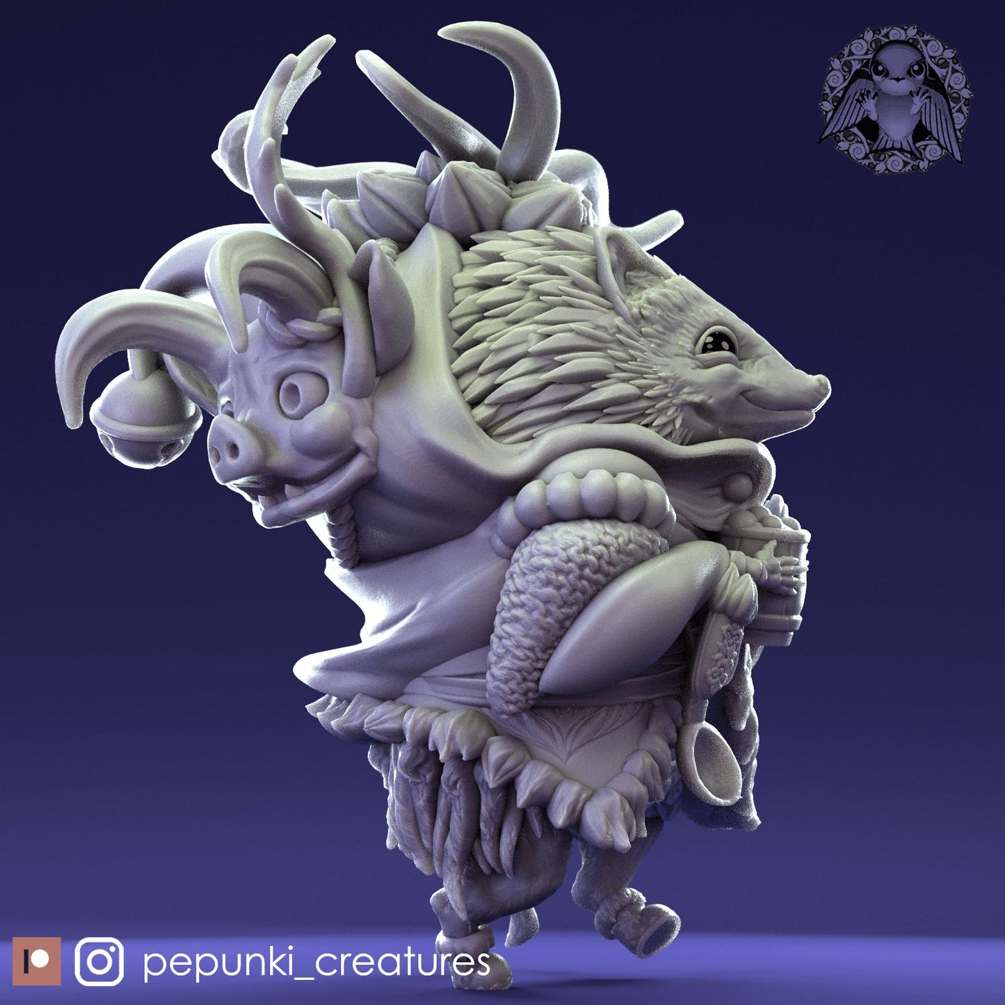 Hedgehog Snowy Traveler | Dungeons and Dragons Tabletop Roleplaying Game Miniature | Pepunki Miniatures - Tattles Told 3D