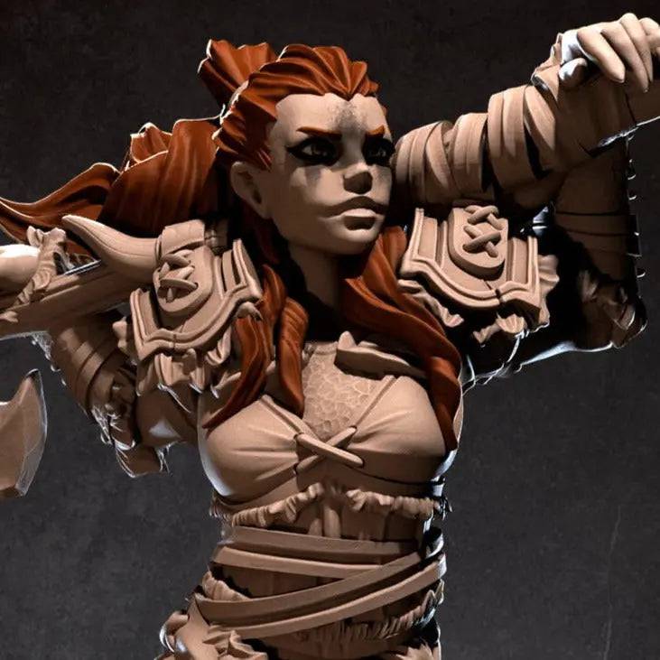 Irya, Female Barbarian with Battleaxe | D&D Miniature TTRPG Character | Bite the Bullet - Tattles Told 3D