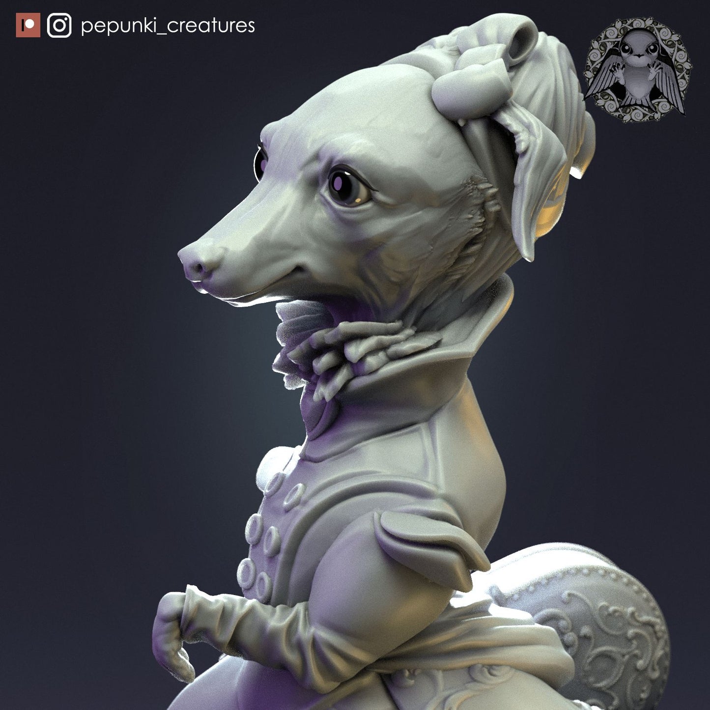 Italian Greyhound Lady | Dungeons and Dragons Tabletop Roleplaying Game Miniature | Pepunki Miniatures - Tattles Told 3D