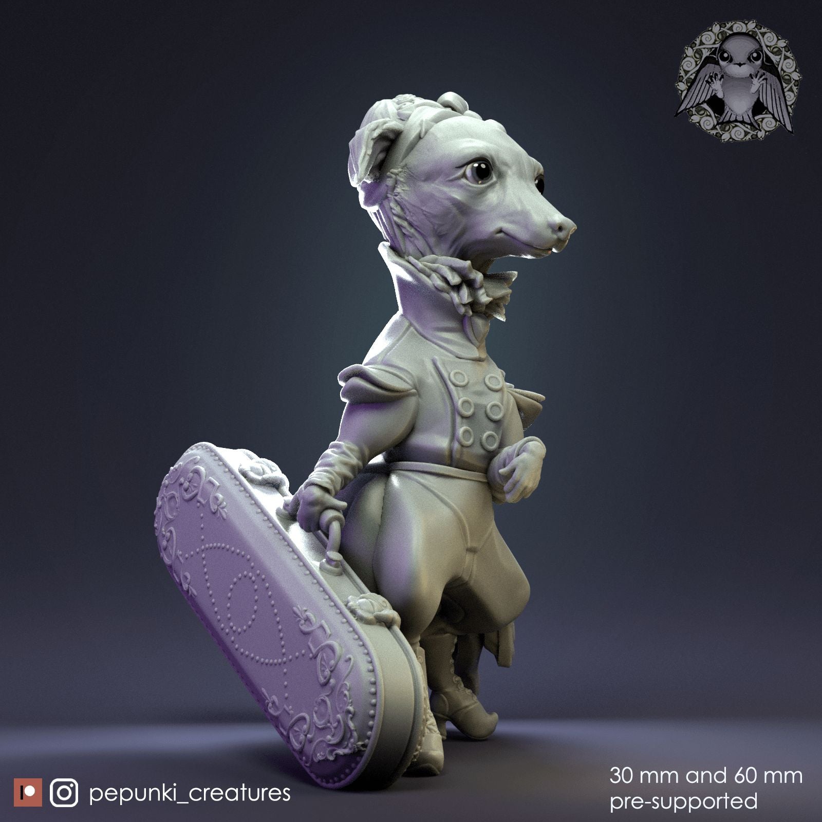 Italian Greyhound Lady | Dungeons and Dragons Tabletop Roleplaying Game Miniature | Pepunki Miniatures - Tattles Told 3D