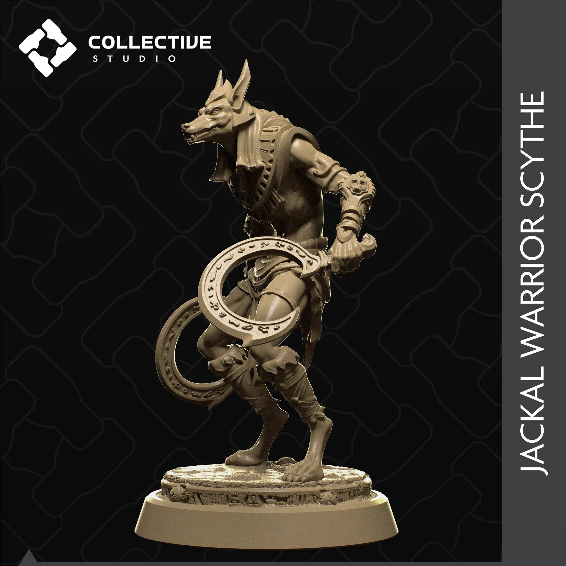 Jackal-Headed Desert Warrior Scythe | D&D TTRPG Monster Miniature | Collective Studio - Tattles Told 3D