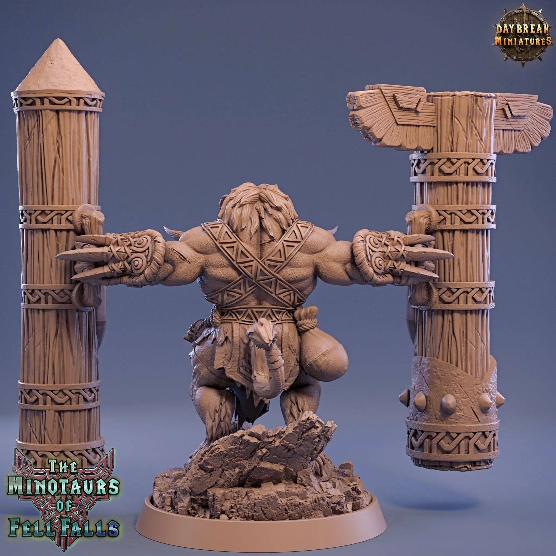 Jauger Bloodcrush, Minotaur Totem Shaman Warrior | TTRPG Miniature | Daybreak Miniatures - Tattles Told 3D