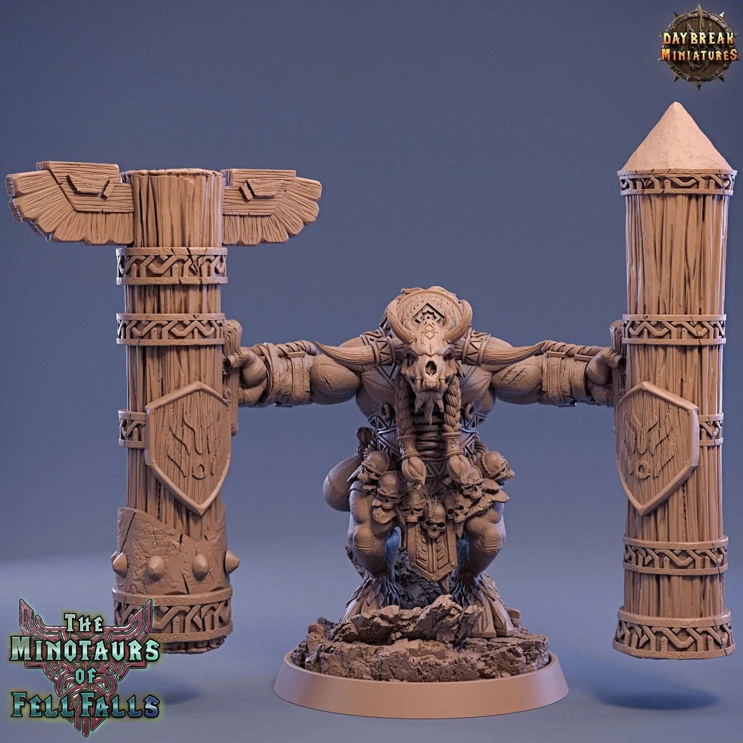 Jauger Bloodcrush, Minotaur Totem Shaman Warrior | TTRPG Miniature | Daybreak Miniatures - Tattles Told 3D