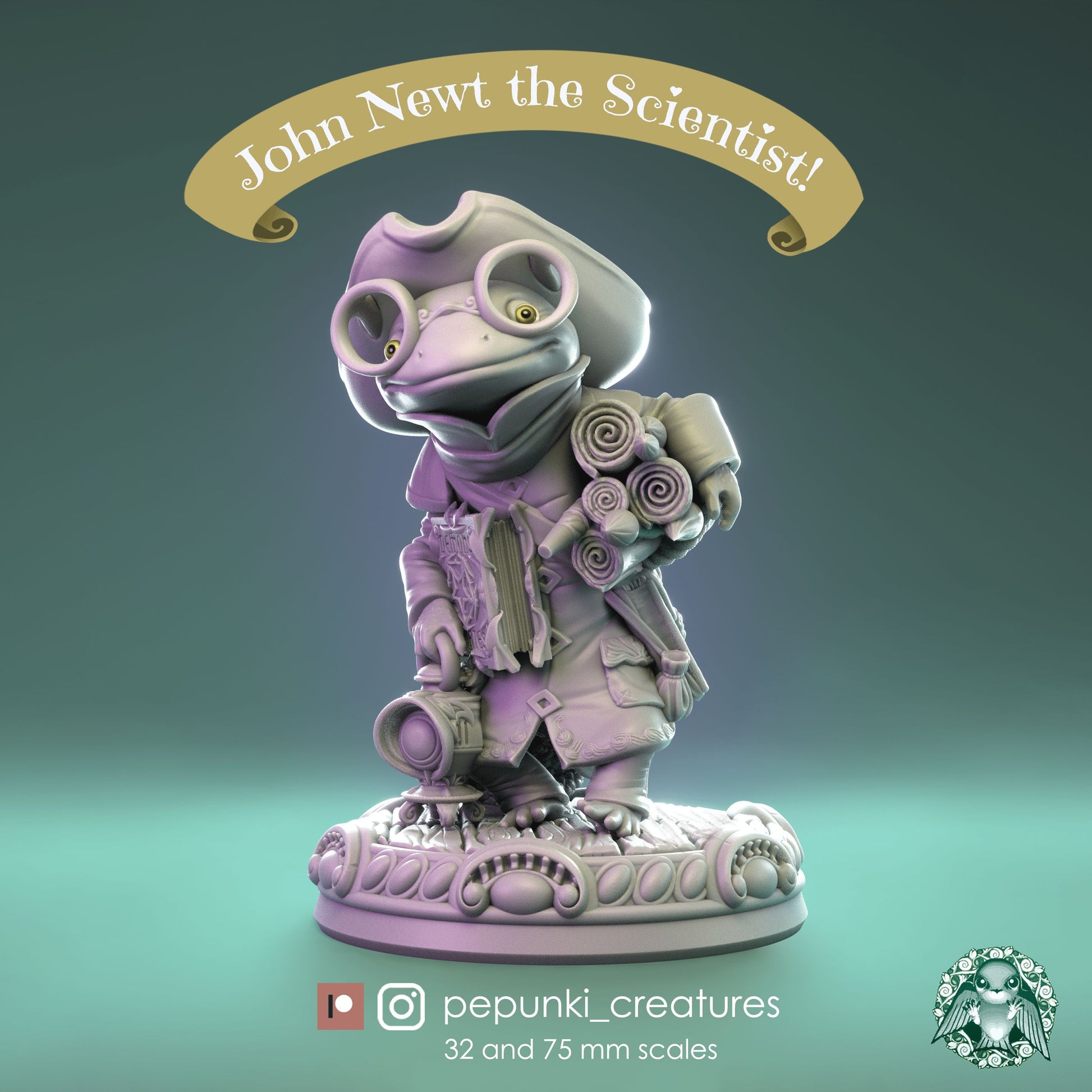 John Newt the Scientist | Dungeons and Dragons Tabletop Roleplaying Game Miniature | Pepunki Miniatures - Tattles Told 3D