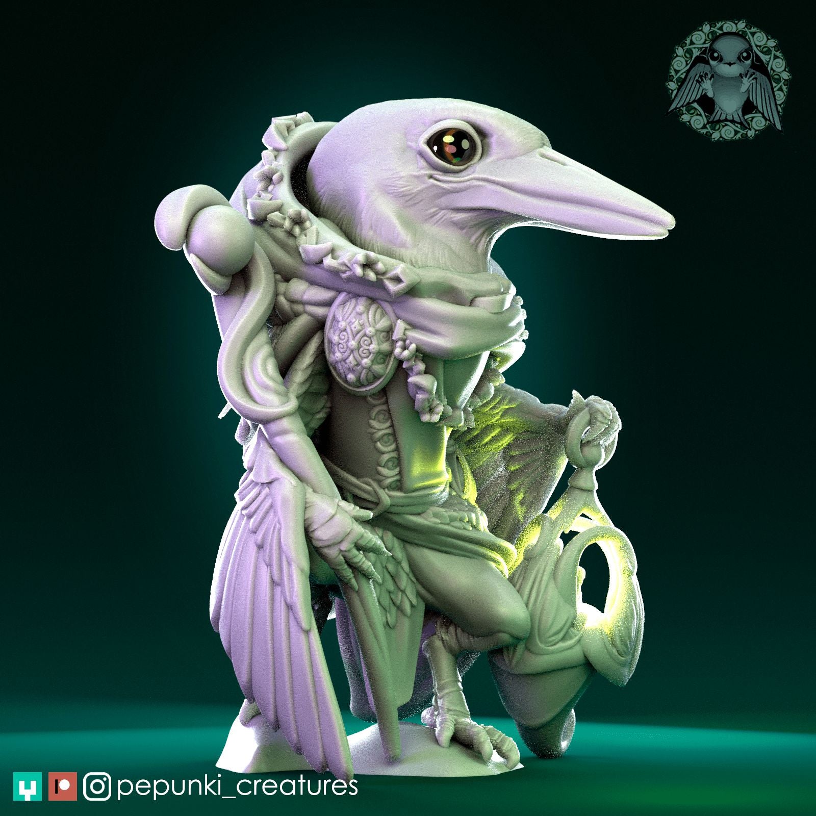 Kingfisher Druid | Dungeons and Dragons Tabletop Roleplaying Game Miniature | Pepunki Miniatures - Tattles Told 3D