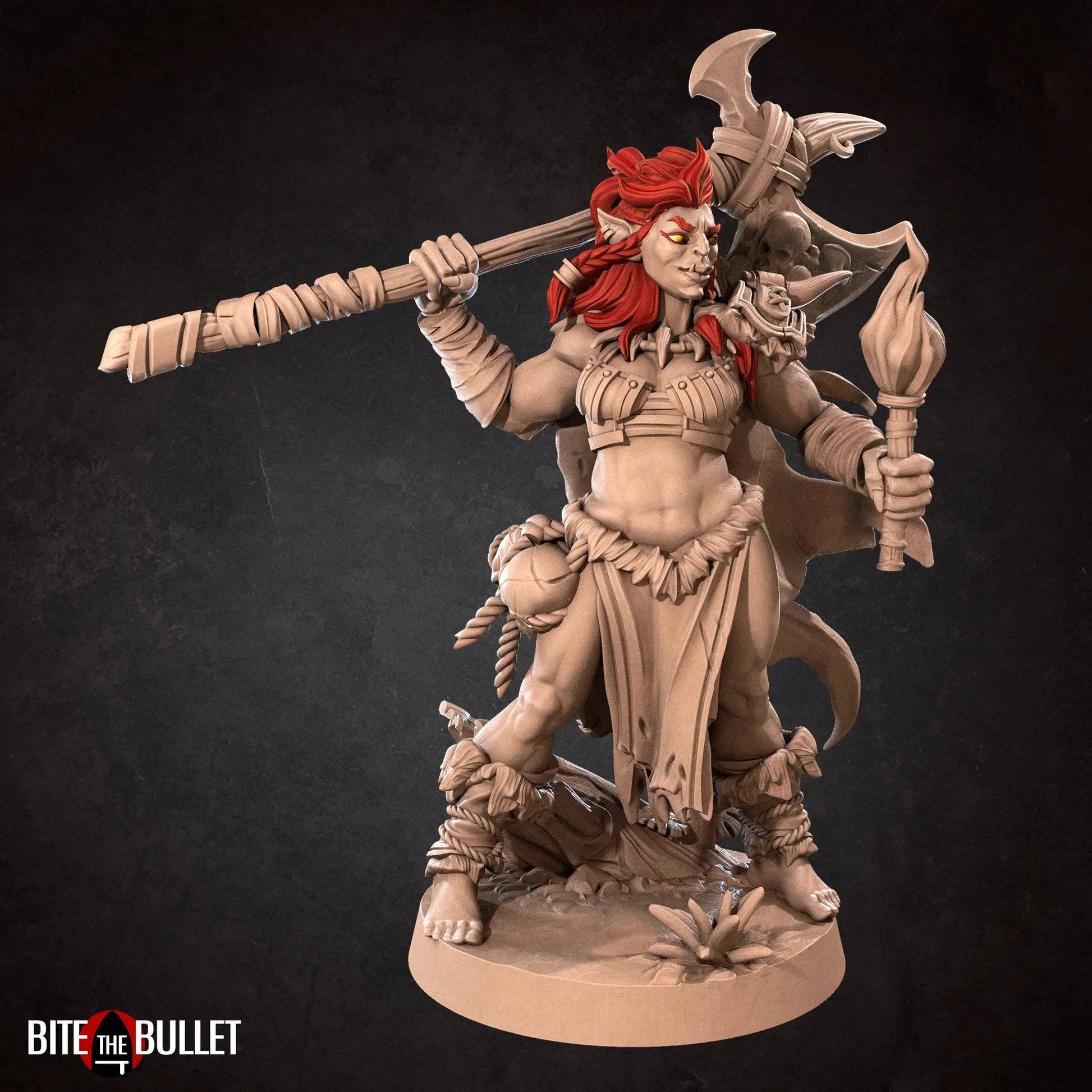 Kisha, Half-Orc Barbarian Warrior Fighter | D&D Miniature TTRPG Character | Bite the Bullet - Tattles Told 3D