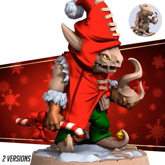 Kobold Sorcerer, Lizardfolk Mage Wizard Christmas Yule Version | D&D Miniature TTRPG Character | Bite the Bullet - Tattles Told 3D