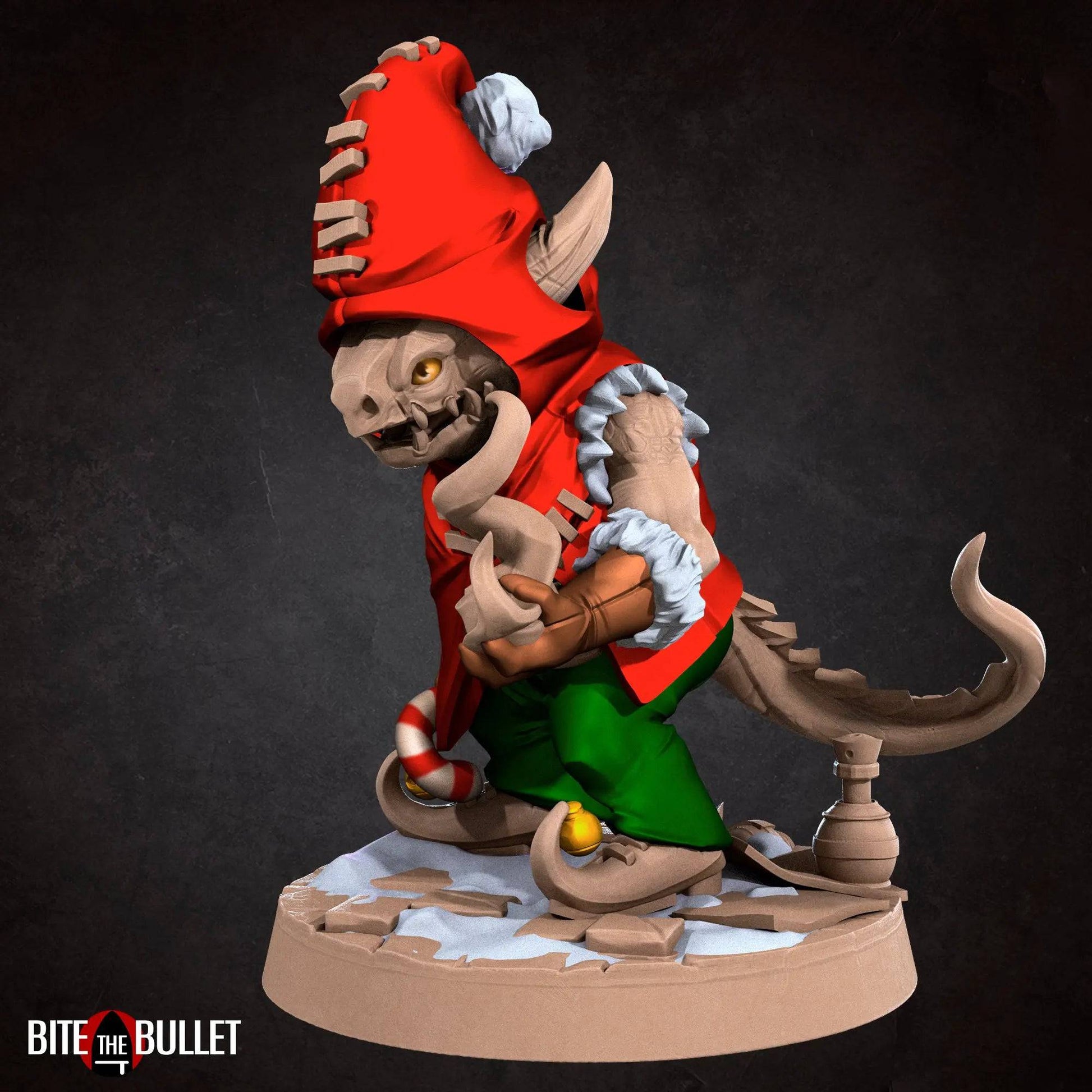 Kobold Sorcerer, Lizardfolk Mage Wizard Christmas Yule Version | D&D Miniature TTRPG Character | Bite the Bullet - Tattles Told 3D