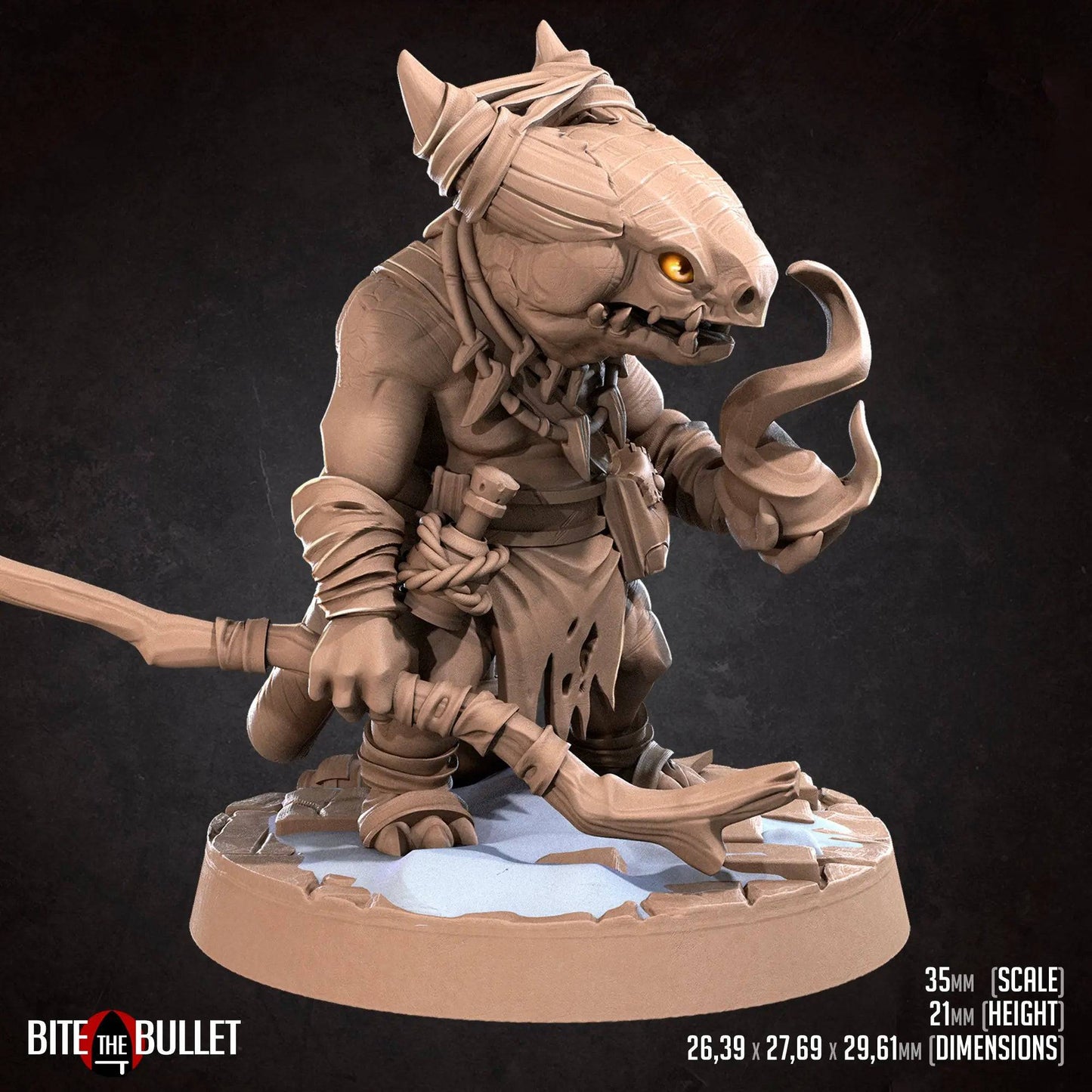 Kobold Sorcerer, Lizardfolk Mage Wizard Normal Version | D&D Miniature TTRPG Character | Bite the Bullet - Tattles Told 3D