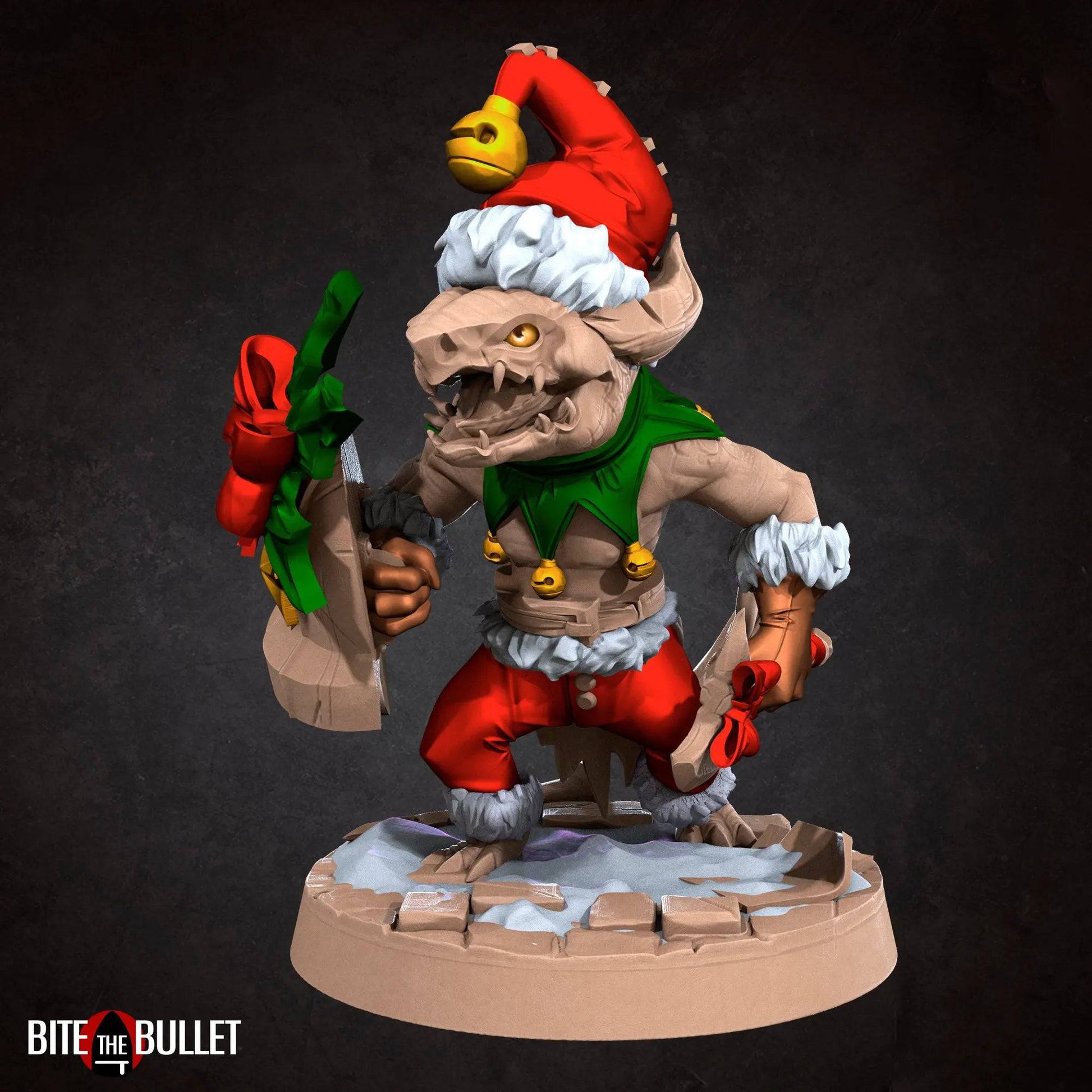 Kobold Warrior, Lizardfolk Fighter Christmas Yule Version | D&D Miniature TTRPG Character | Bite the Bullet - Tattles Told 3D