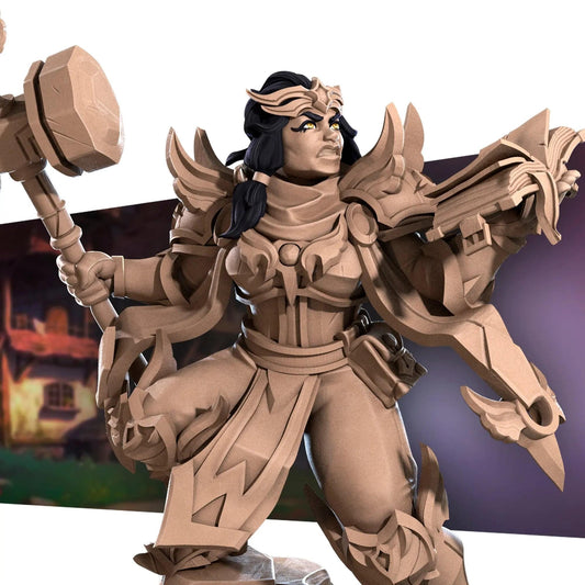 Loretta, Chubby Cleric, Woman with Maul and Book | D&D Miniature TTRPG Character | Bite the Bullet - Tattles Told 3D